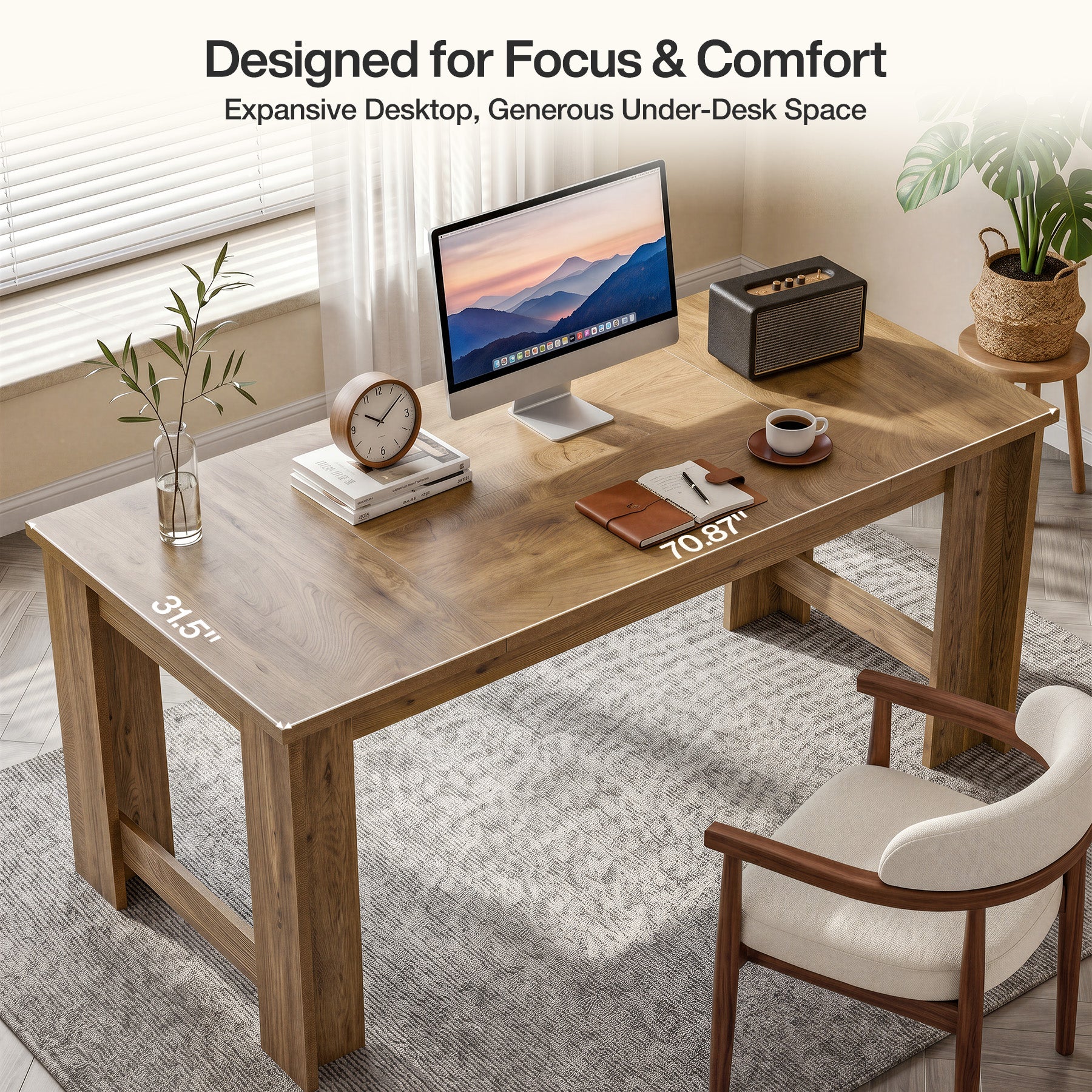 70.8" Long Executive Desk, Rectangular Office Computer Desk with Sturdy Panel Legs