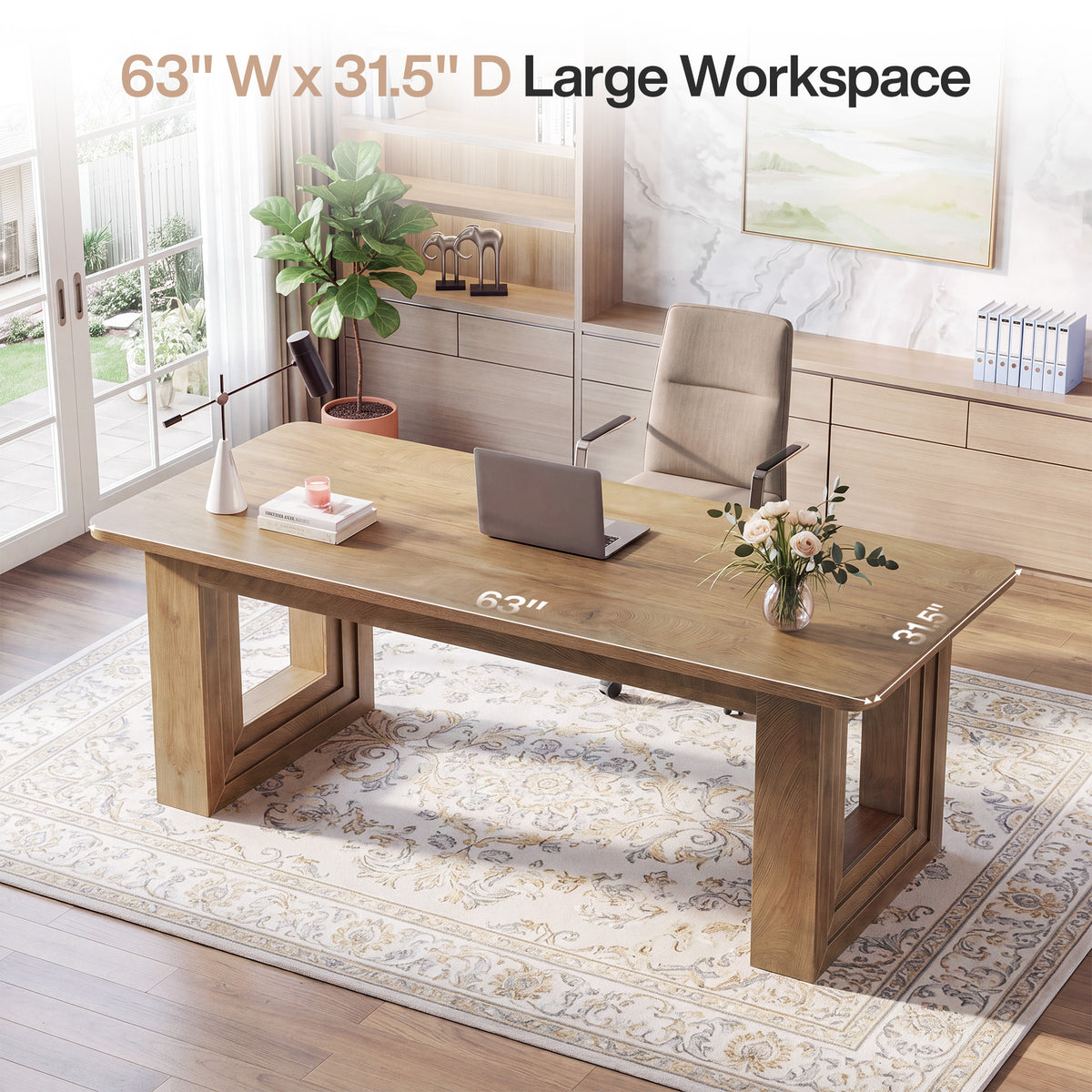 63" Executive Desk, Modern Computer Desk with Heavy Duty Dase for Home Office
