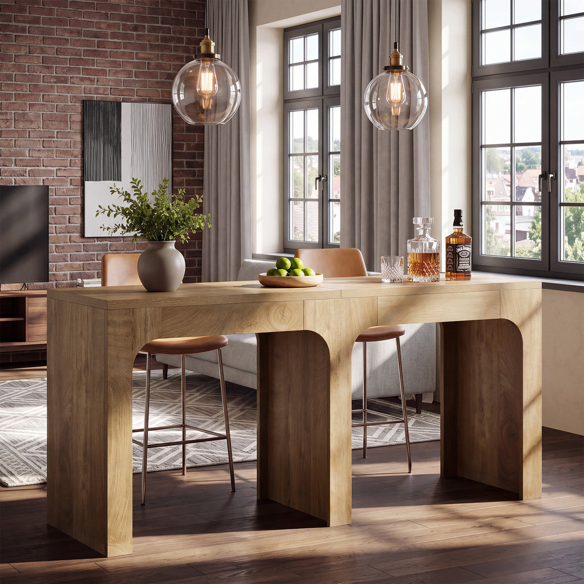 78.74" Long Bar Table, Counter Height Kitchen Pub Table Seats 6-8 People