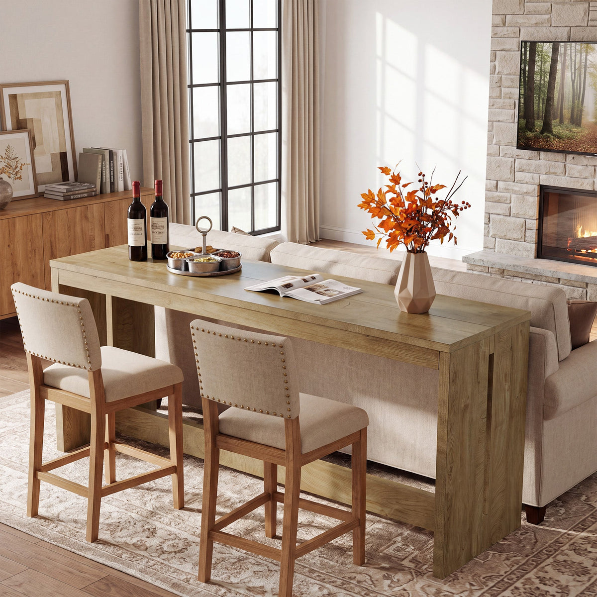 68.5" Extra-Long Bar Table, Rectangular Counter Height Pub Table for Kitchen, Dining