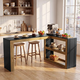 L-Shaped Bar Table, Modern Counter-Height Table with Storage Shelves for kitchen 3