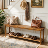 63" Solid Wood Entryway Bench, Farmhouse Shoe Storage Bench with 2-Tier Shelf for Hallway 3