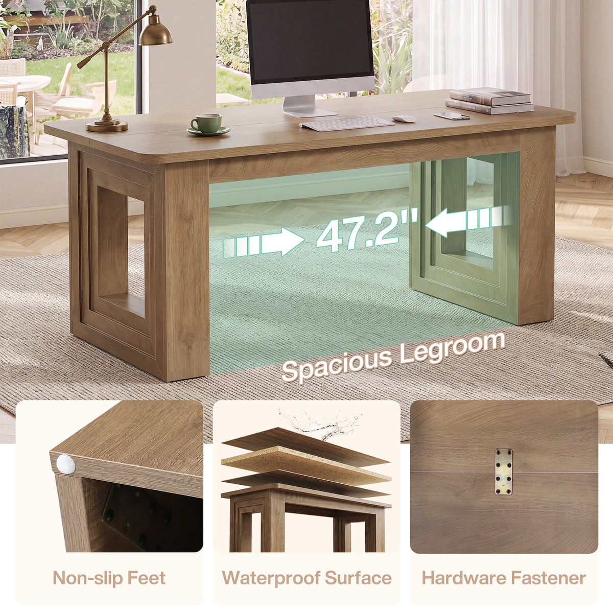63" Executive Desk, Modern Computer Desk with Heavy Duty Dase for Home Office