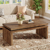 47" Solid Wood Coffee Table, Farmhouse Rectangle Cocktail Table with Thick Tabletop for Living Room 3