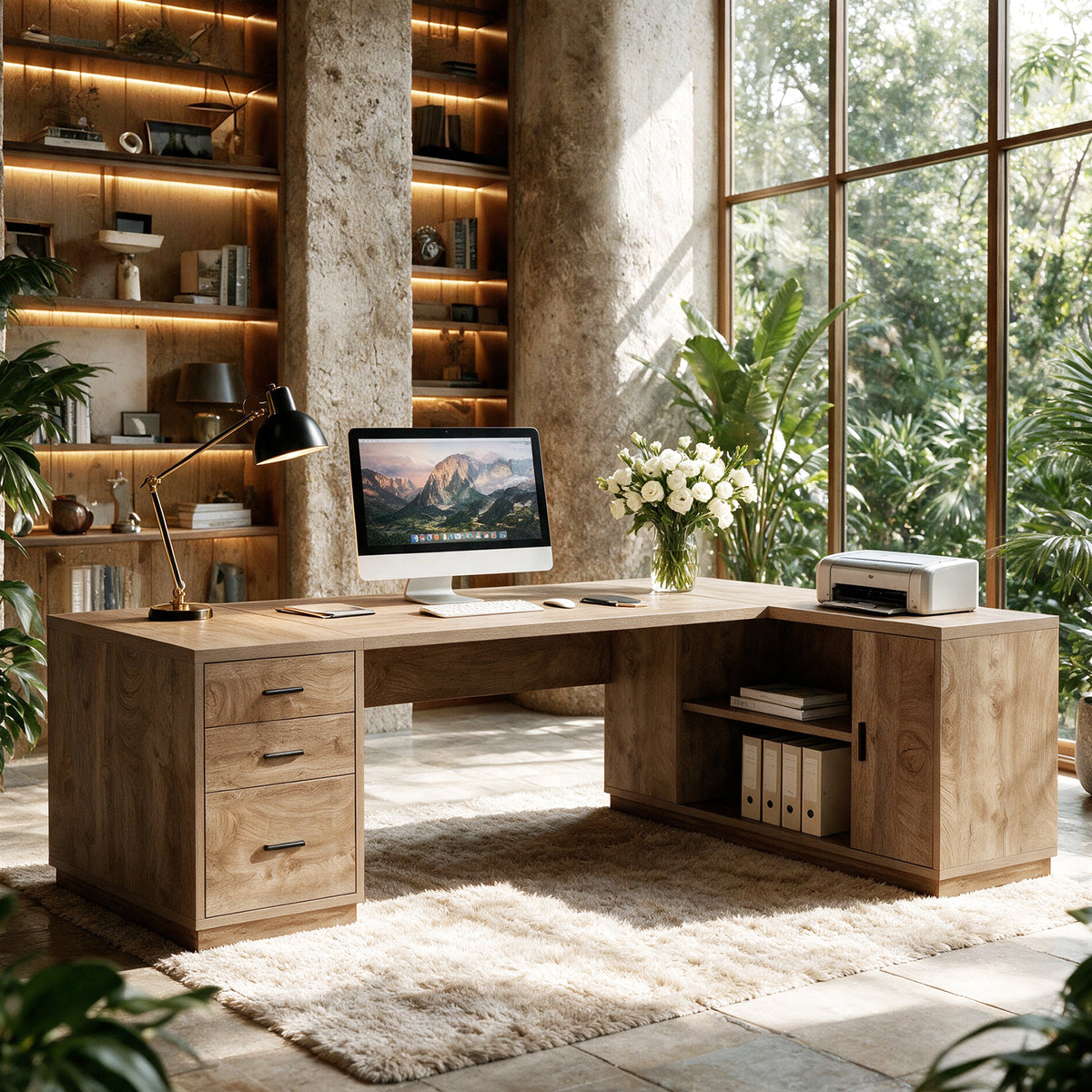 79" L-Shaped Executive Desk, Drawers & Storage Cabinets, Extra Large Corner Desk