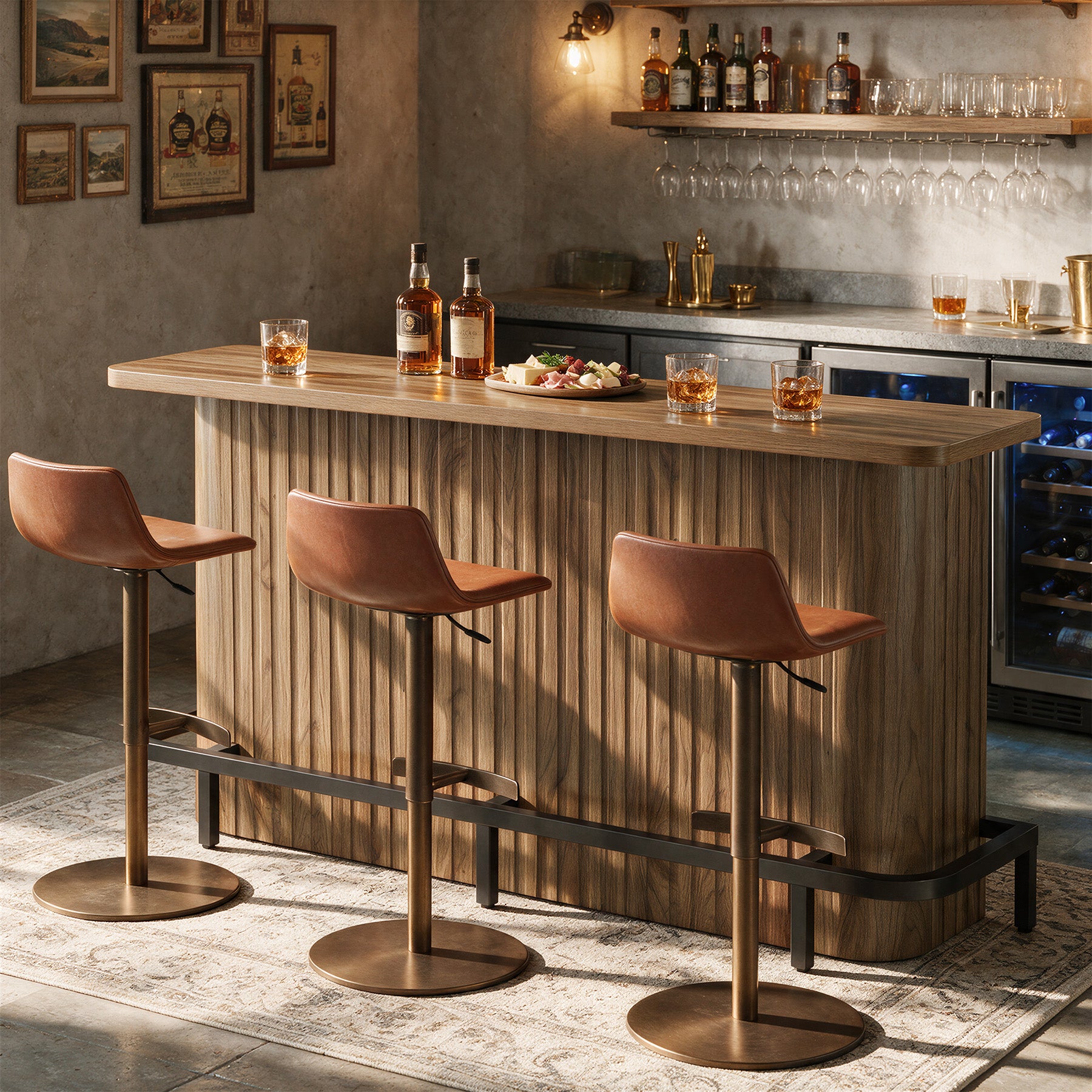 63" Bar Table with Storage Shelves, Modern Mini Home Bar Unit with Metal Footrest