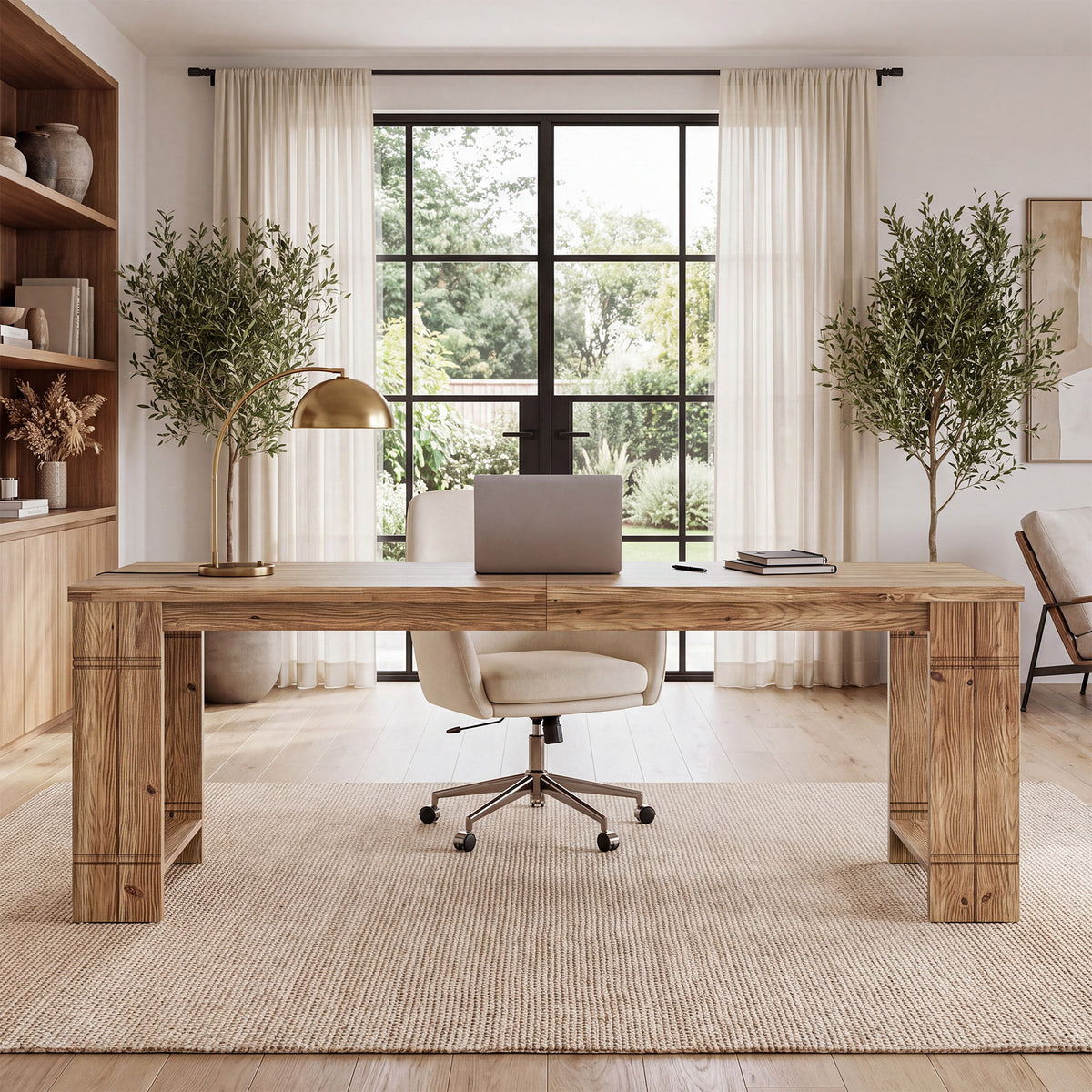 Solid Wood 2-Person Desk, 78.7" Extra-Long Computer Desk for Home Office