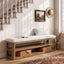 63" Solid Wood Bench with Cushion, Upholstered Entryway Shoe Bench with 3-Tier Storage