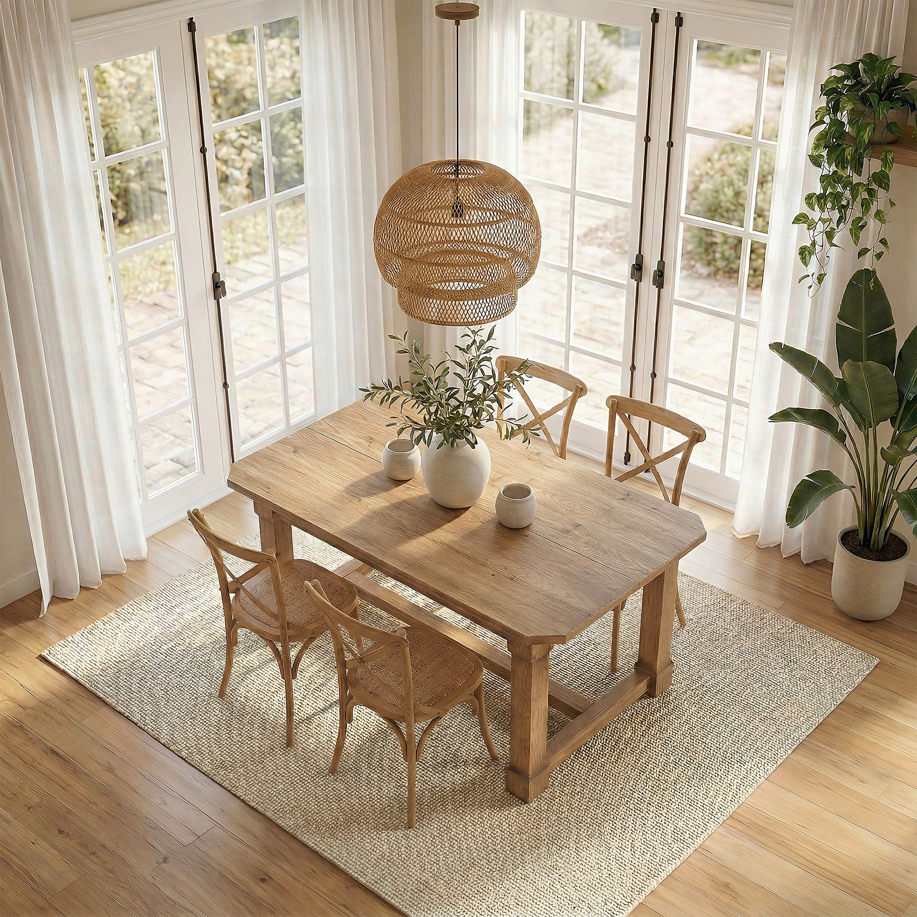 63" Solid Wood Dining Table for 4–6, Farmhouse Rectangular Kitchen Table with Heavy-Duty Legs & Crossbar Support