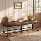 63" Upholstered Entryway Bench with Faux Leather Cushion, Industrial Shoe Bench for Hallway, Foyer & Living Room 3