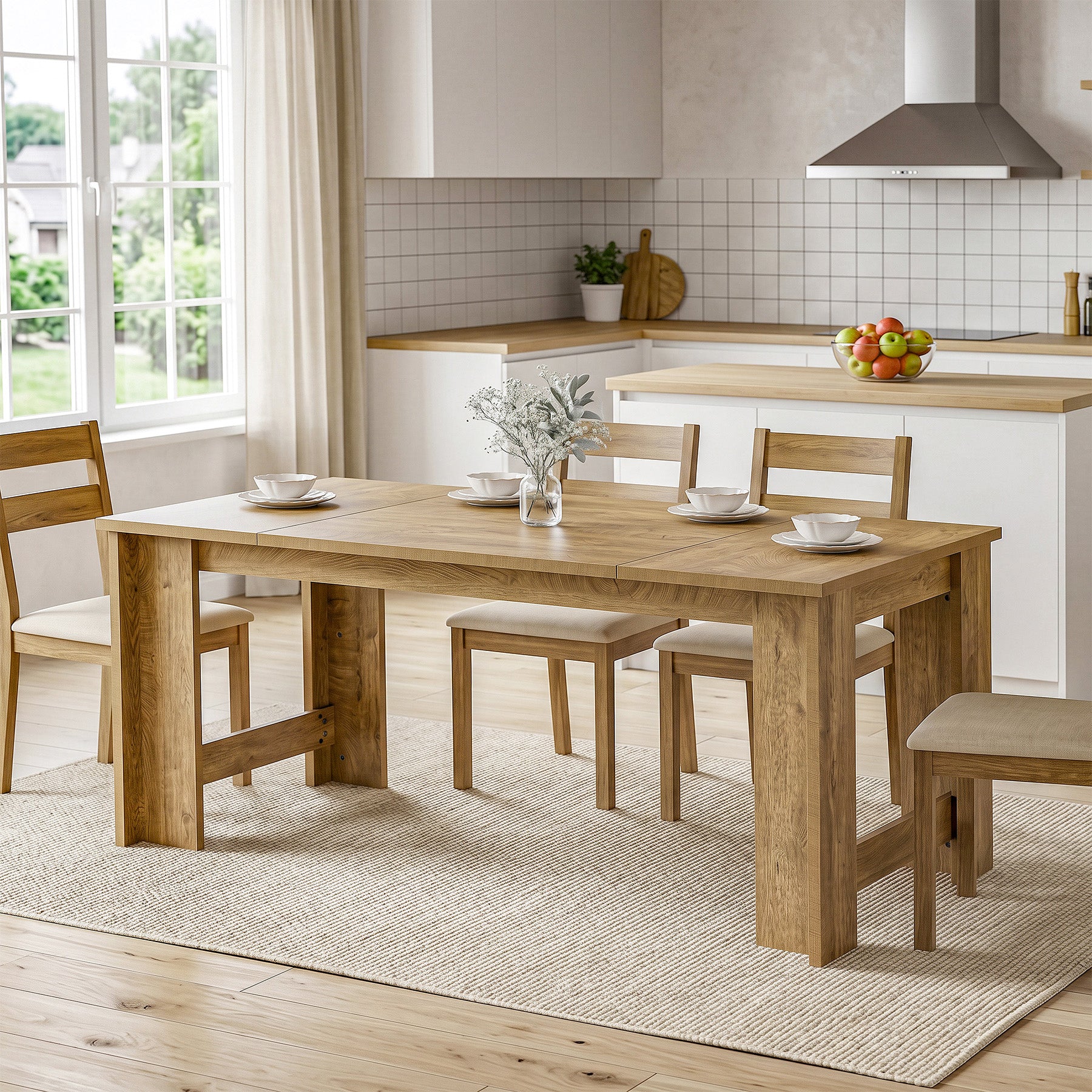 70.8" Dining Table for 6–8, Farmhouse Kitchen Table with Panel Legs for Dining Room