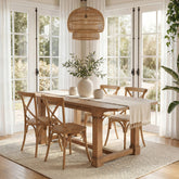 63" Solid Wood Dining Table for 4–6, Farmhouse Rectangular Kitchen Table with Heavy-Duty Legs & Crossbar Support 3