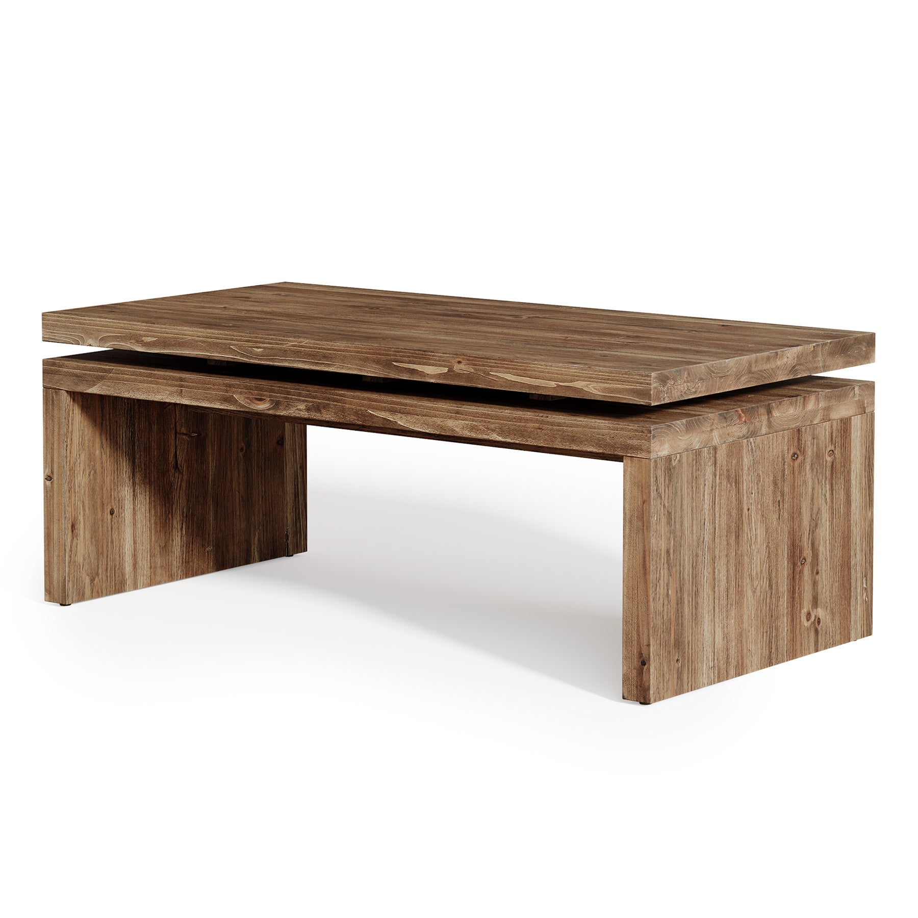 47" Solid Wood Coffee Table, Farmhouse Rectangle Cocktail Table with Thick Tabletop for Living Room