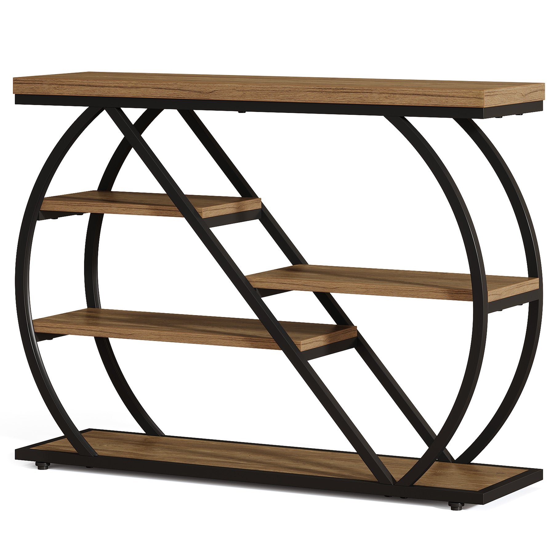 41.3" Industrial Console Table with 5 Staggered Shelves, Arched Metal Frame Entryway & Sofa Table
