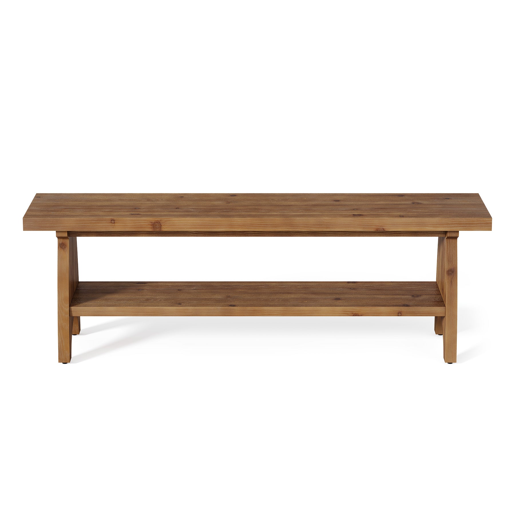 55" Farmhouse Dining Bench, Open Storage Shelf, Solid Wood Kitchen Table Bench