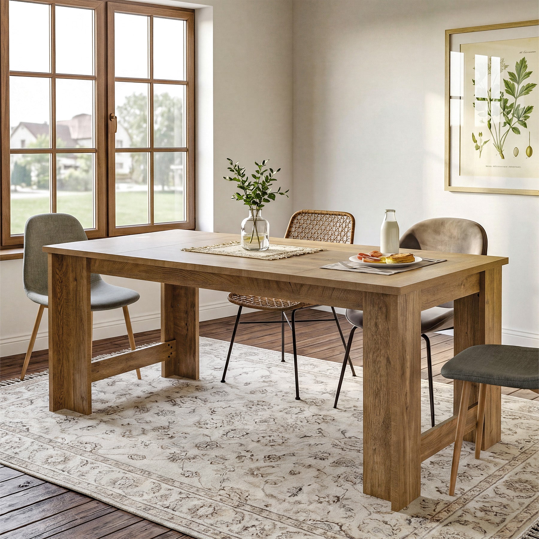 70.8" Dining Table for 6–8, Farmhouse Kitchen Table with Panel Legs for Dining Room