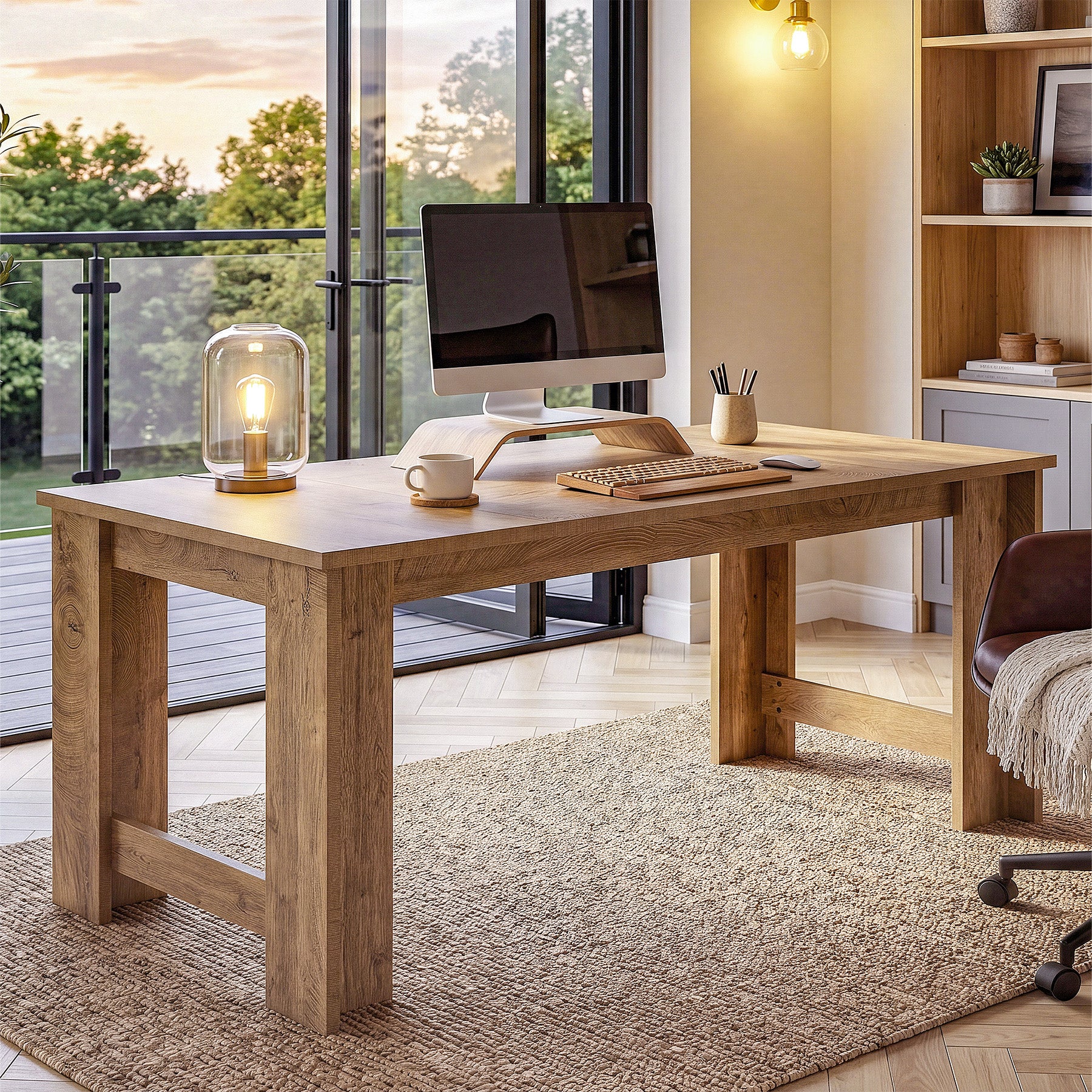 70.8" Long Executive Desk, Rectangular Office Computer Desk with Sturdy Panel Legs