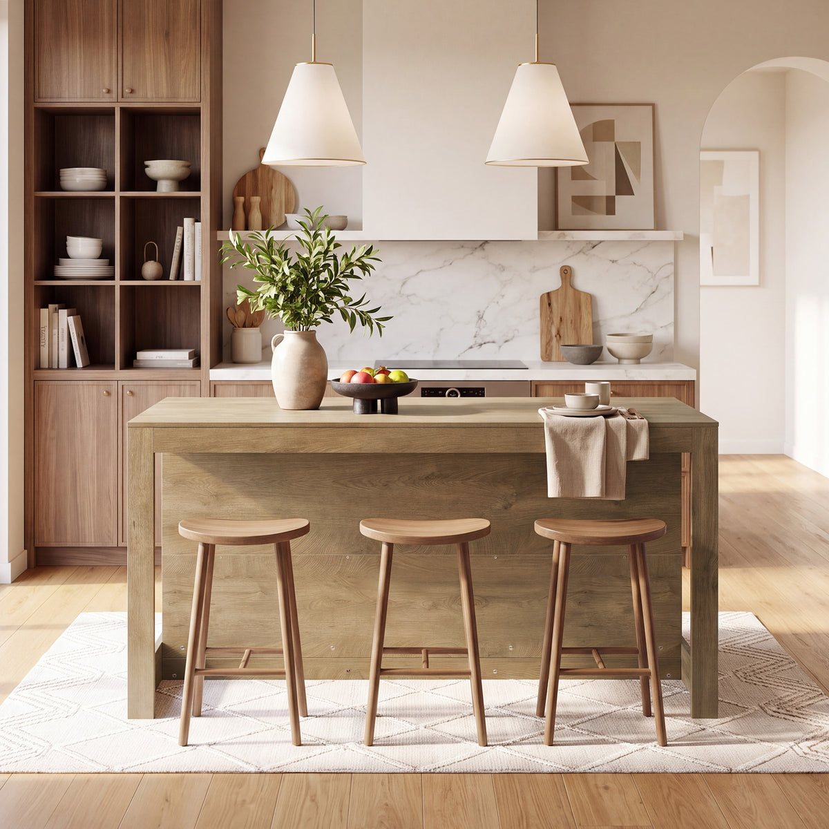 63" Farmhouse Kitchen Island with Seating, 3-Tier Storage, Large Countertop, Dining Room Table