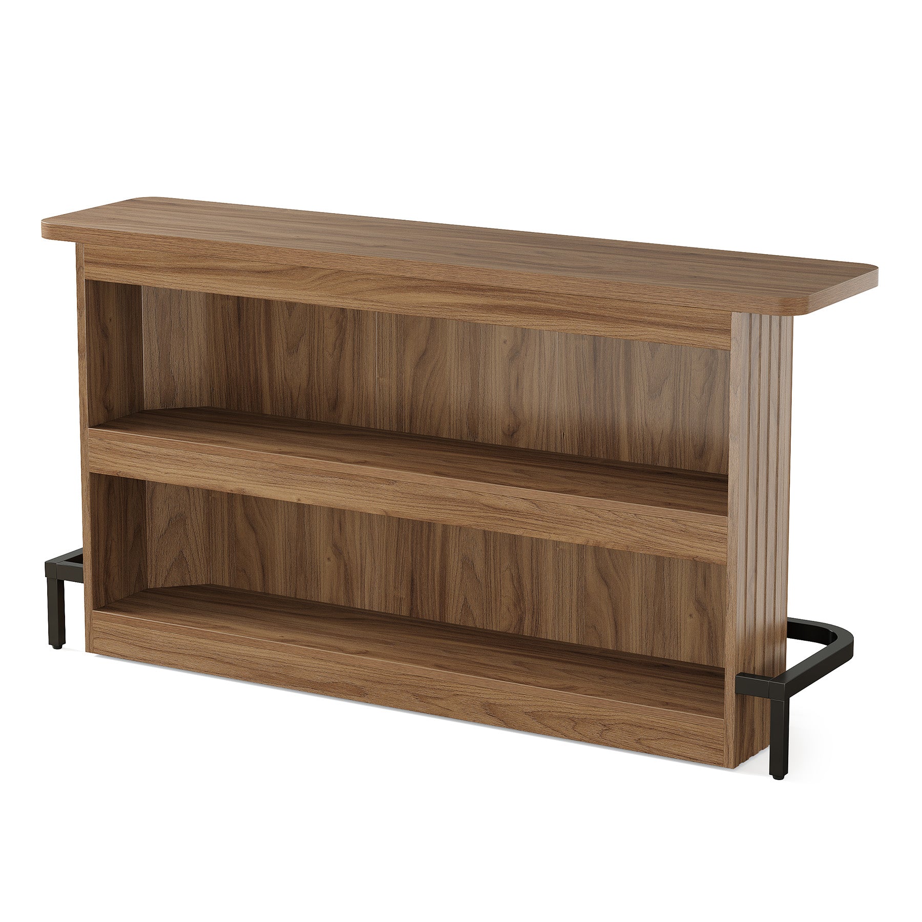 63" Bar Table with Storage Shelves, Modern Mini Home Bar Unit with Metal Footrest