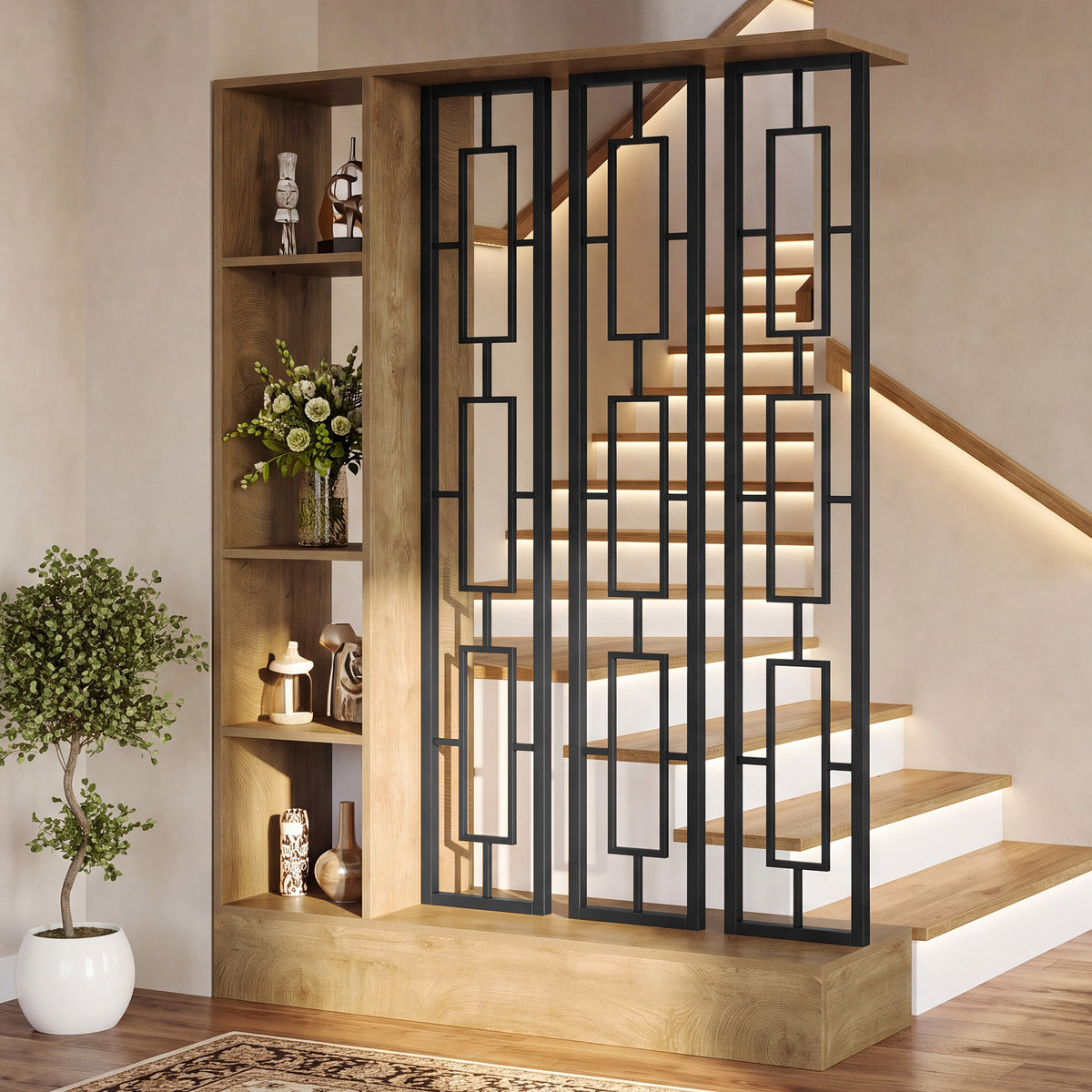 71" Room Divider with Shelves, Freestanding Living Room Storage Partition