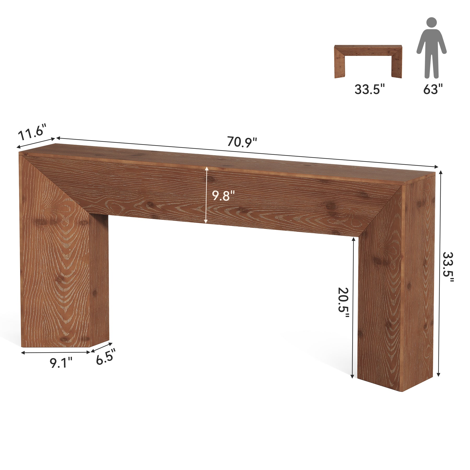 70.9"Solid Wood Console Table, Farmhouse Entryway Table with Hidden Back Storage for Hallway