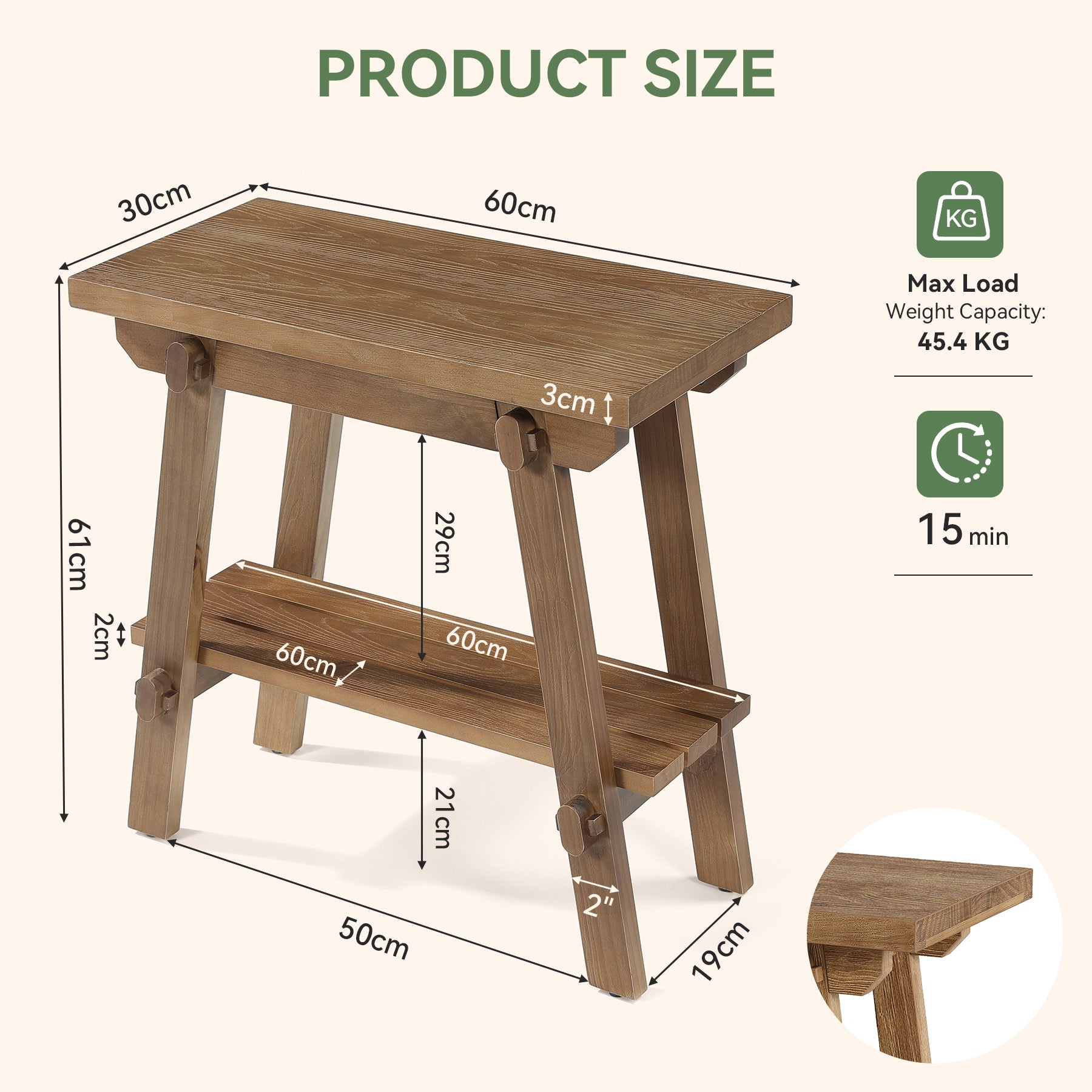 Solid Wood End Table, 23.6" Narrow Couch Side Table Nightstand for Small Spaces