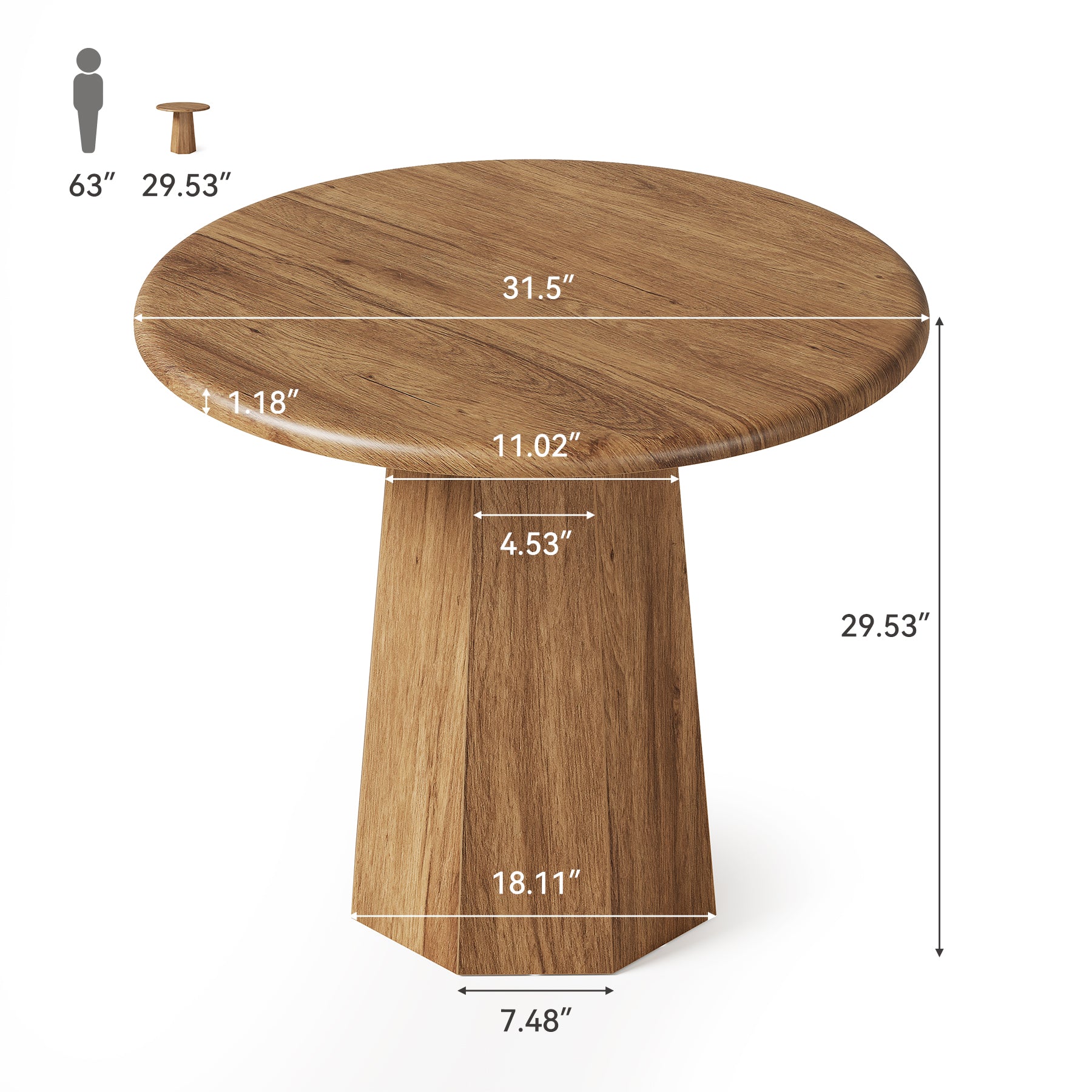 31.5" Round Dining Table for 4, Small Kitchen Table with Octagonal Base for Dining Room