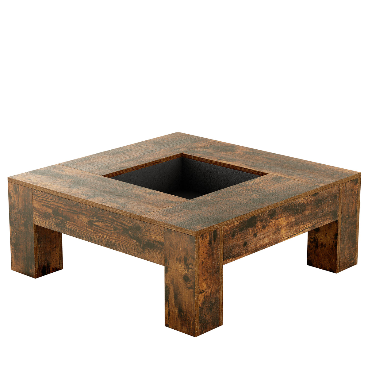 39.4" Square Coffee Table, Farmhouse Center Table with Recessed Center Display