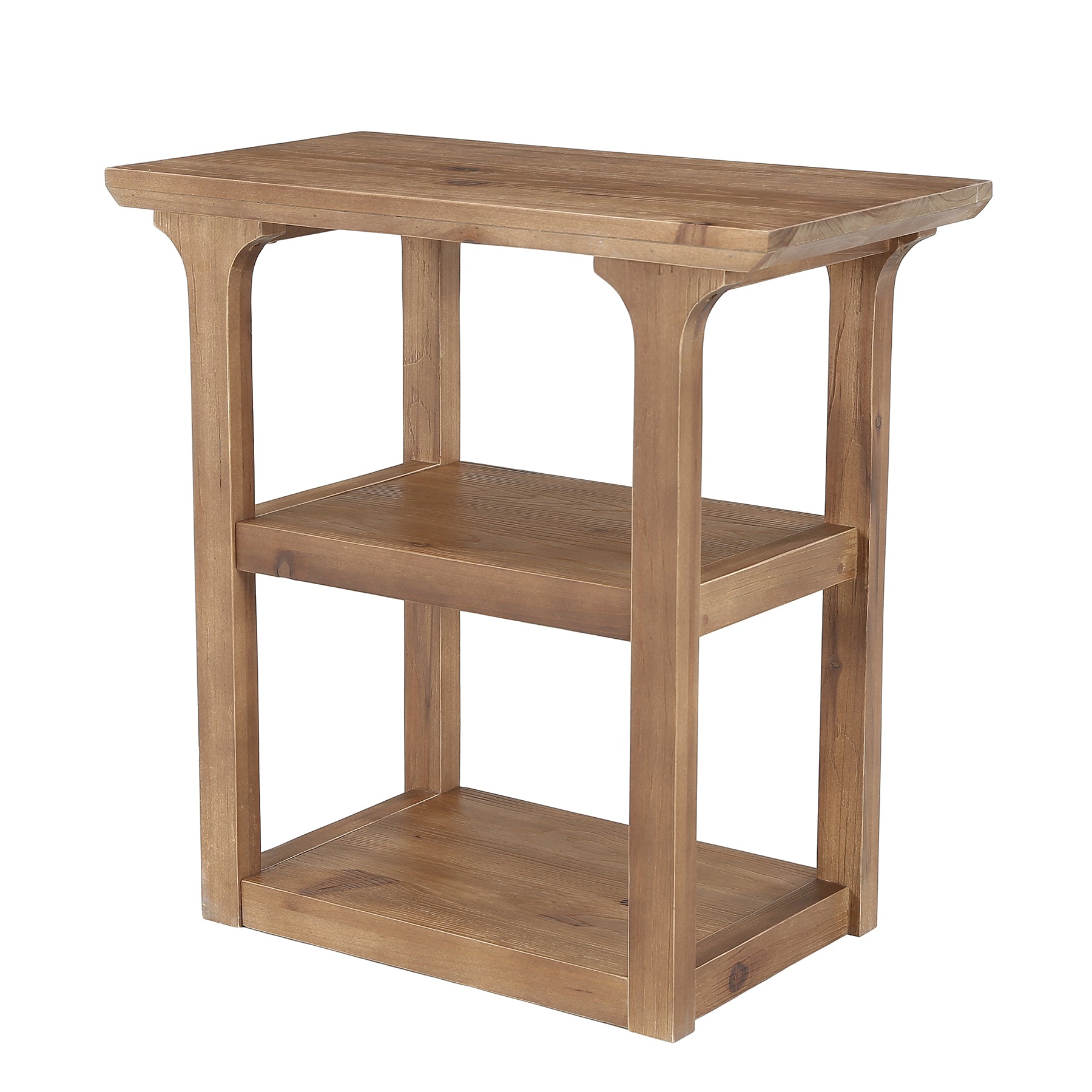23.62" Solid Wood End Table, Farmhouse Side Table with 3-Tier Shelf for Living Room