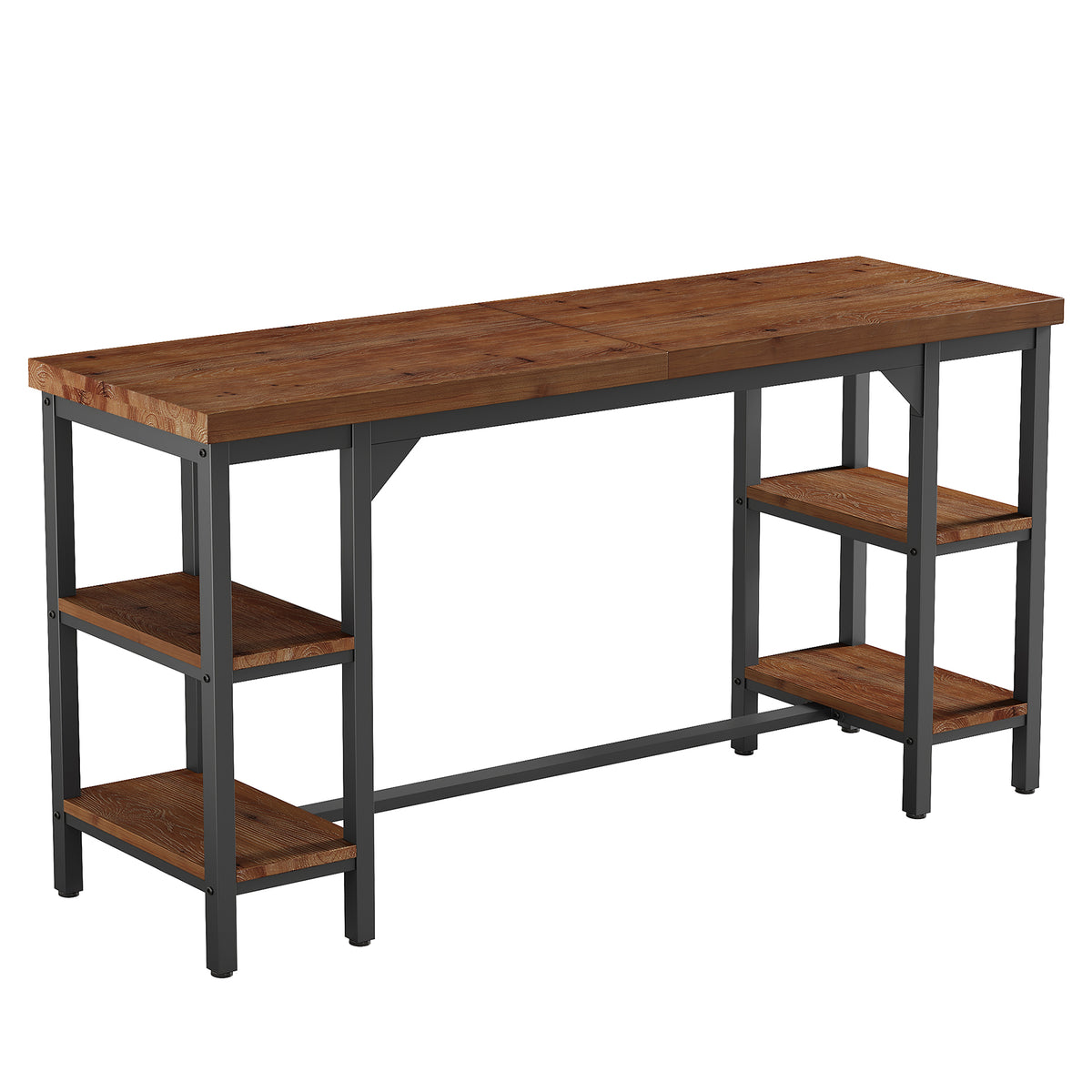 79" Industrial Bar Height Table with 2-Tier Side Storage, Rectangular Pub Table