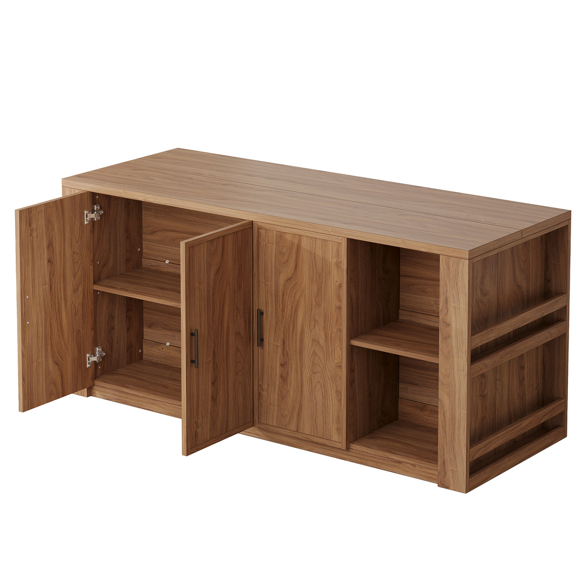 70.9" Kitchen Island, Modern Kitchen Storage Cabinet with 3 Doors and Open Shelves
