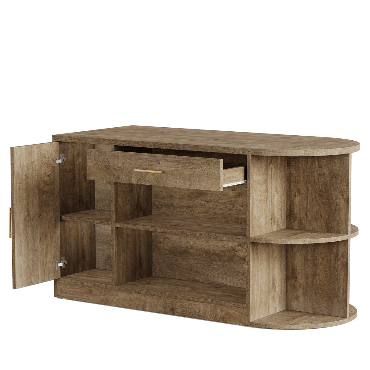 63" Home Bar Table with Drawer, Cabinet and Open Shelves for Kitchen