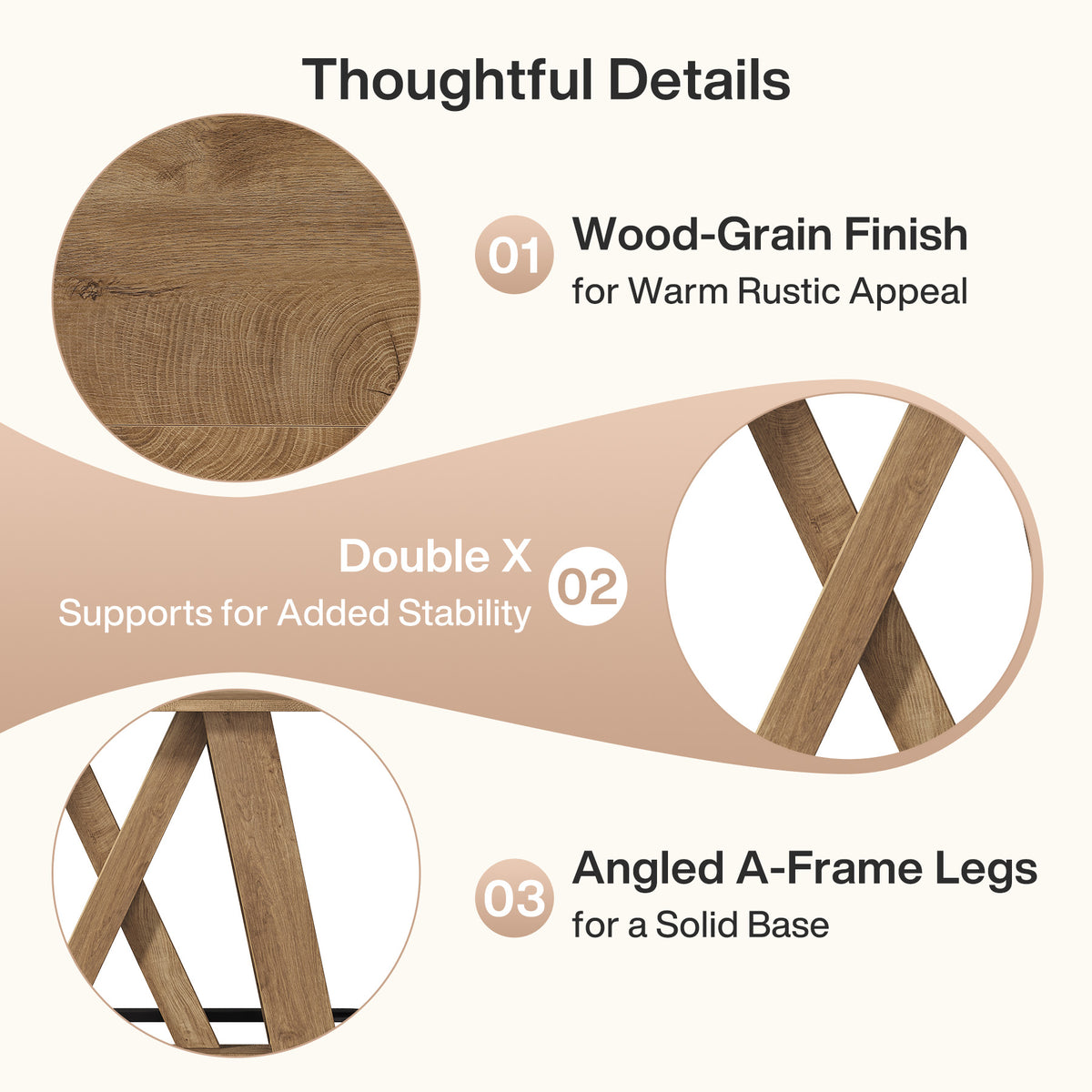 63" Bar Table with A-Frame Legs & Metal Footrest, Rustic Pub Table
