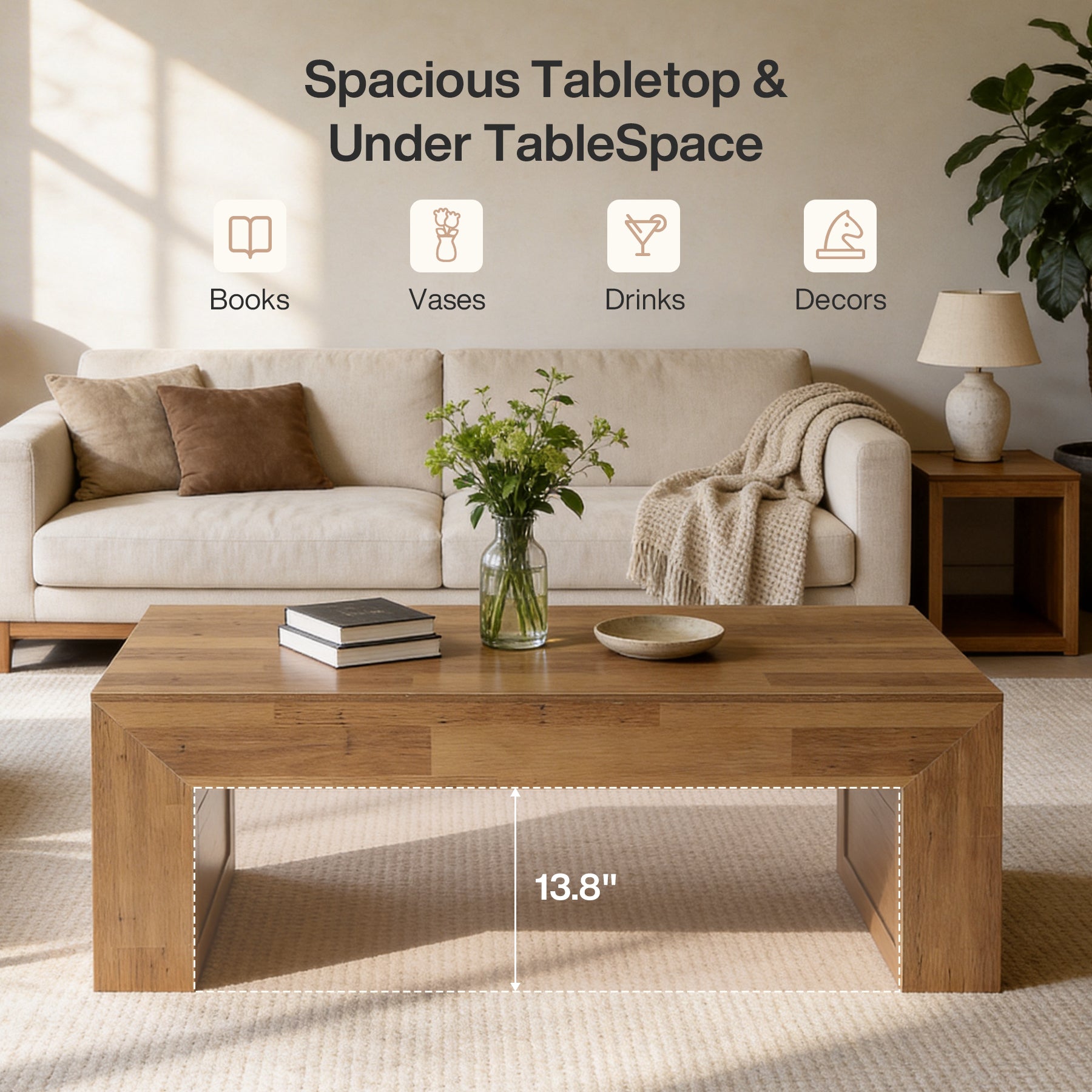Tribesigns 47" Farmhouse Coffee Table, Wooden Center Table for Living Room