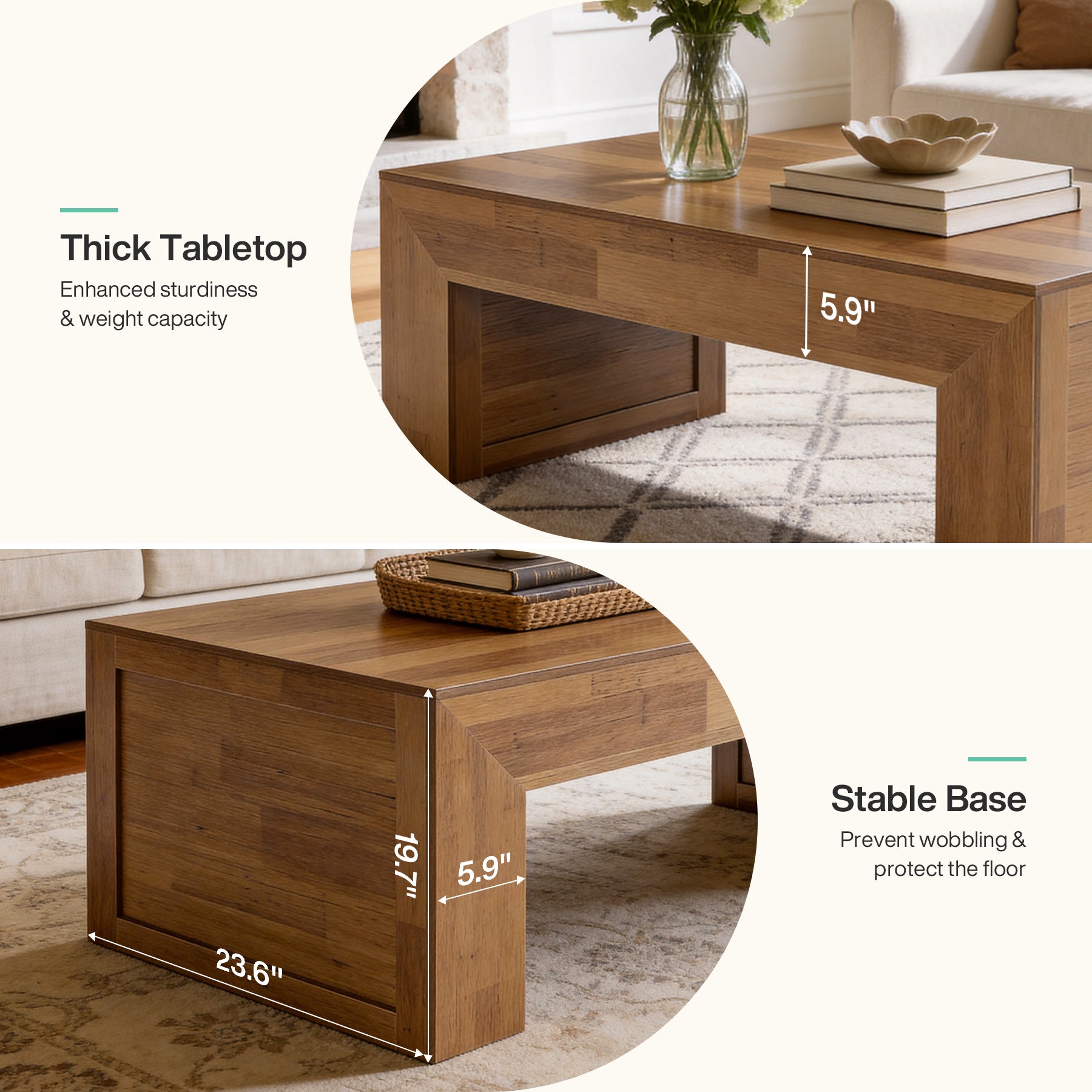 Tribesigns 47" Farmhouse Coffee Table, Wooden Center Table for Living Room