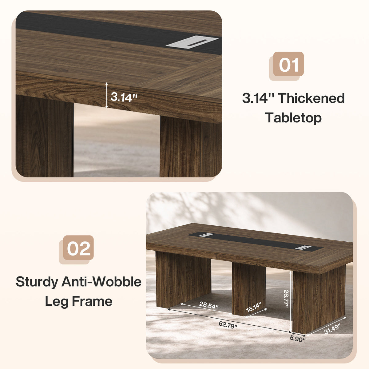 8ft Conference Table, 94.5" Meeting Office Table with Cable Grommet for 10 People