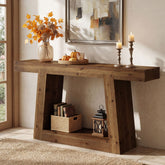 55" Solid Wood Console Table with 2-Tier Storage, Farmhouse Entryway Sofa Table for Hallway & Living Room 3