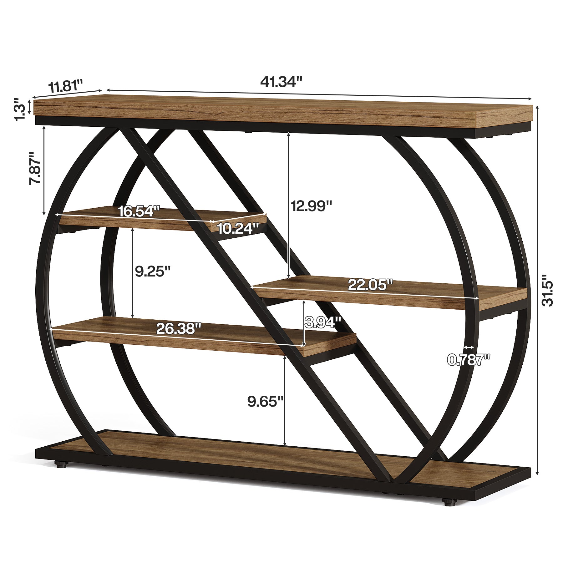 41.3" Industrial Console Table with 5 Staggered Shelves, Arched Metal Frame Entryway & Sofa Table