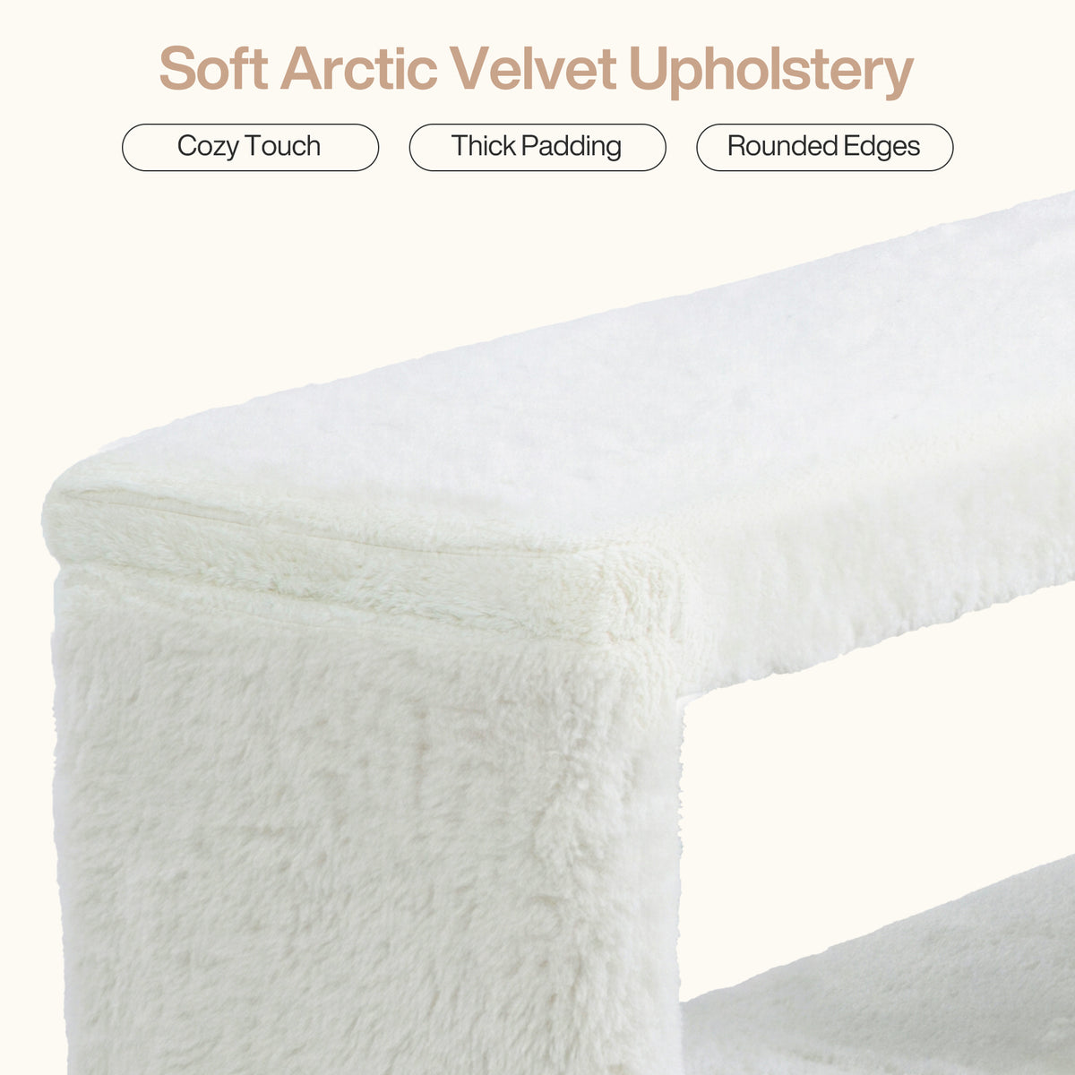 L-Shaped Corner Shoe Bench, Off-White Arctic Velvet Upholstery, Thick Padded Seat
