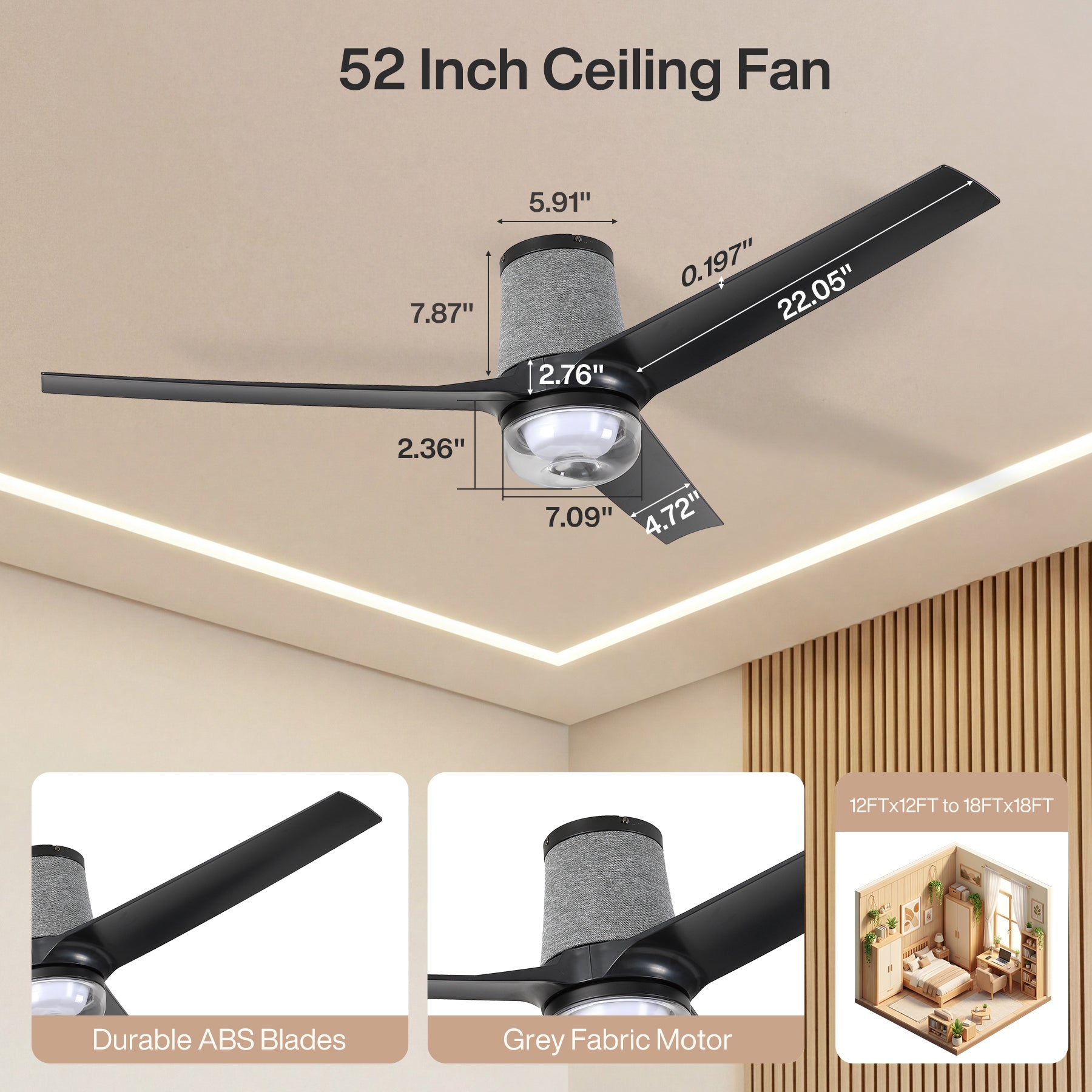 52" Ceiling Fan with RGB Light - 44 Dynamic Colors via App, Stepless Dimming 3CCT