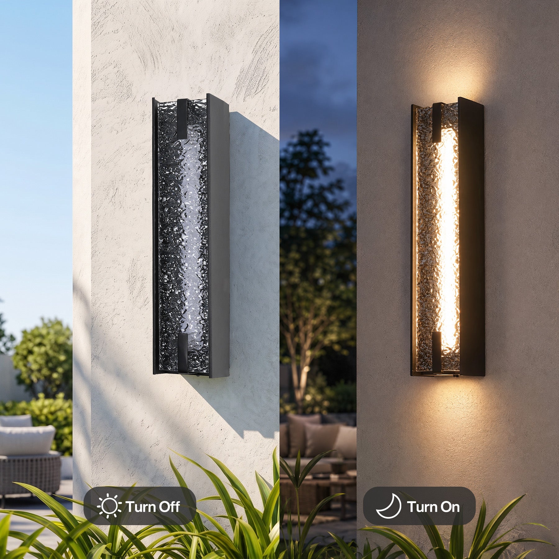 21.65" Outdoor LED Wall Sconce, Waterproof Wall Light Fixture with Water Ripple Acrylic