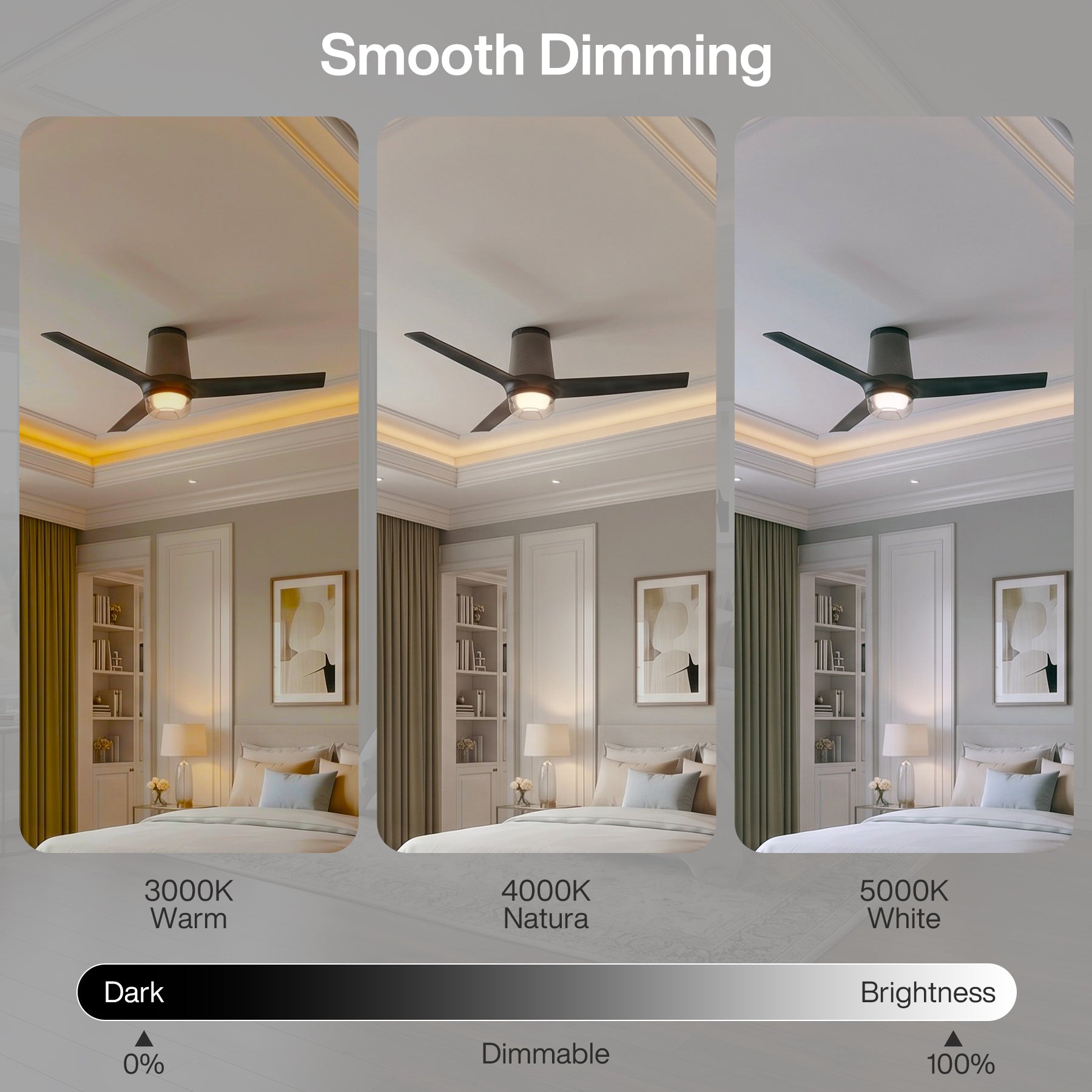 52" Ceiling Fan with RGB Light - 44 Dynamic Colors via App, Stepless Dimming 3CCT