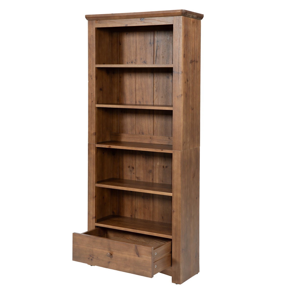 71" Tall Farmhouse Solid Wood Bookshelf with Drawer, 5-Tier Tall Bookcase