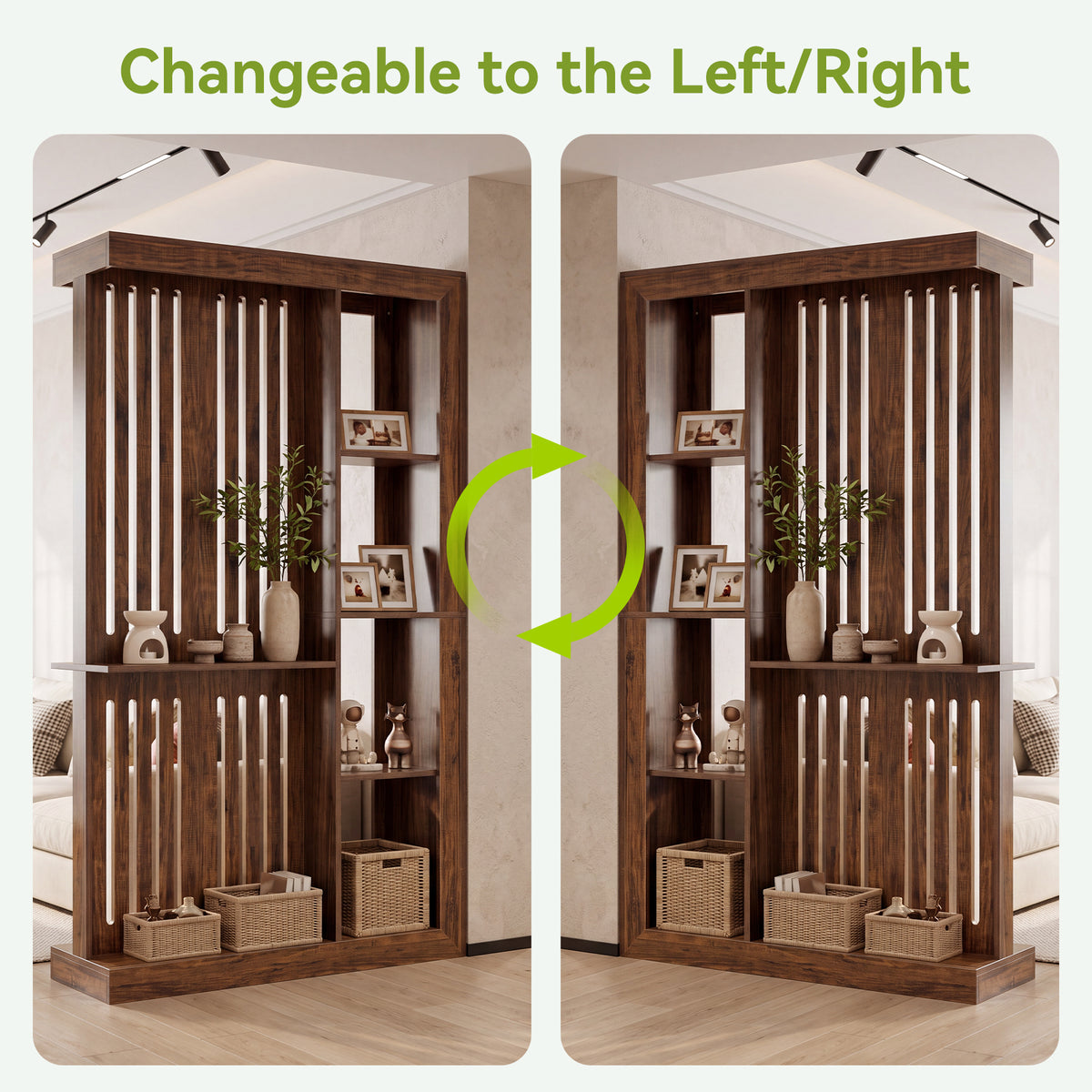 70.87" Wall Room Divider, Farmhouse Wall Partition with Storage Shelves for Living Room