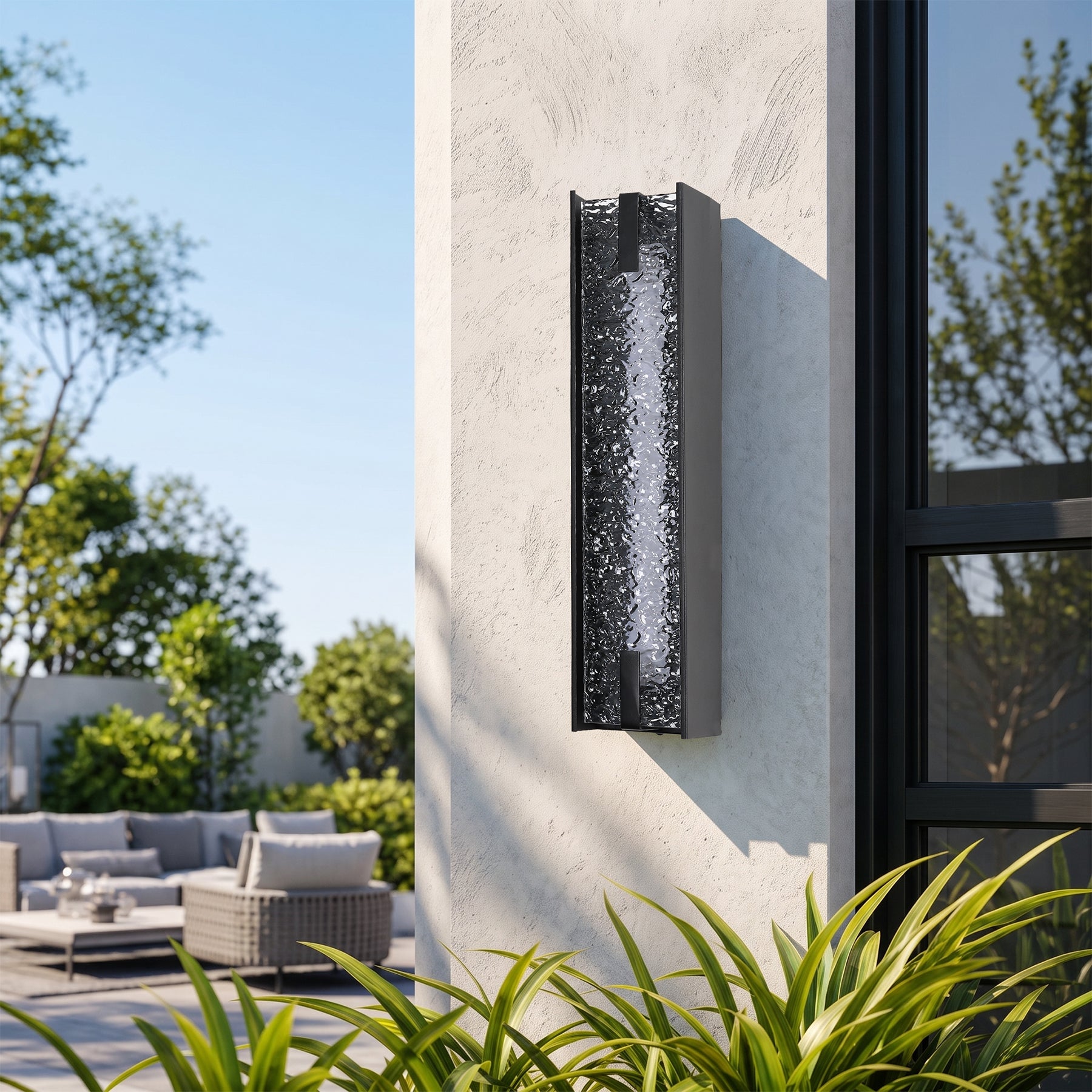 21.65" Outdoor LED Wall Sconce, Waterproof Wall Light Fixture with Water Ripple Acrylic