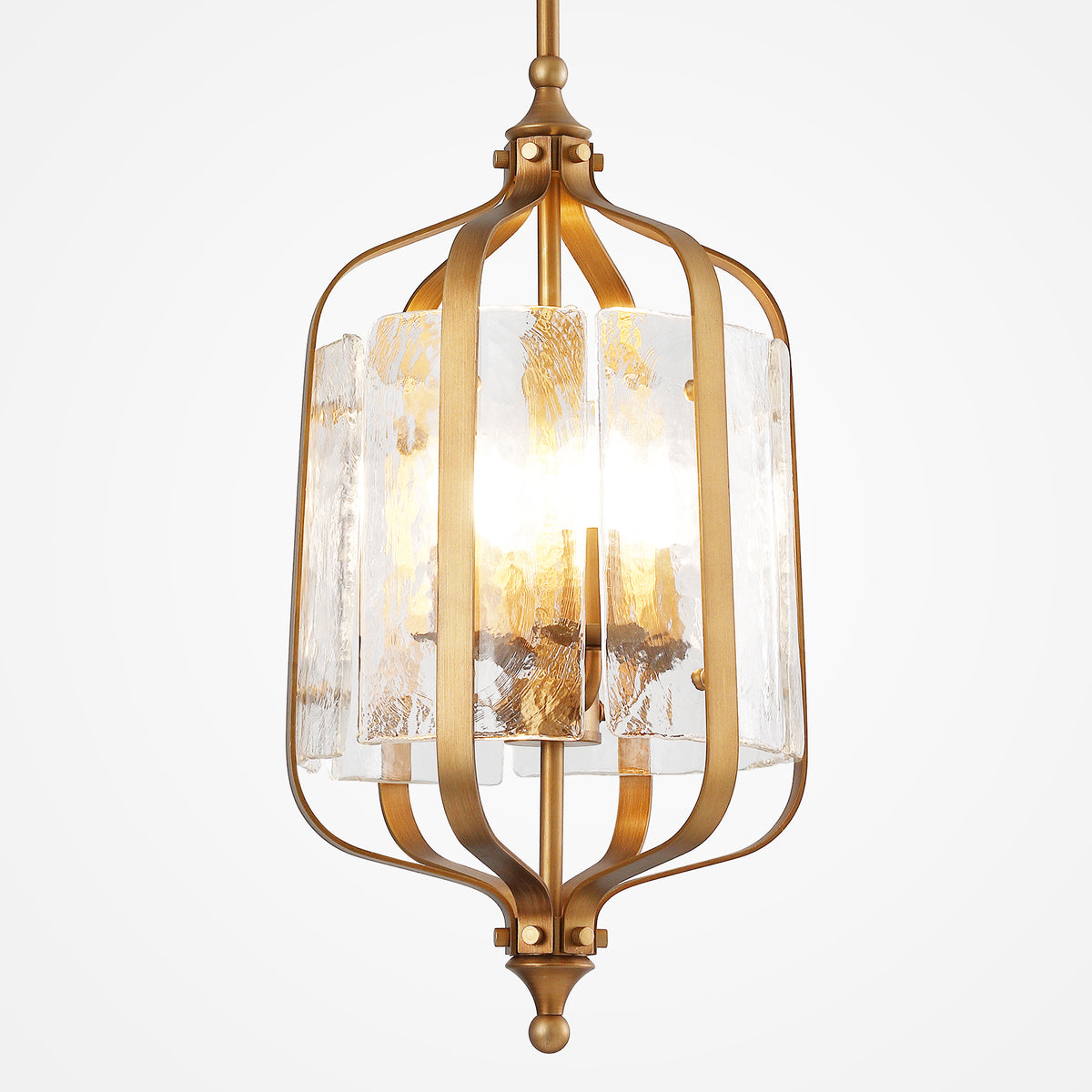 4-Light Pendant Light with Hand-Blown Textured Glass Shades, Adjustable Downrods
