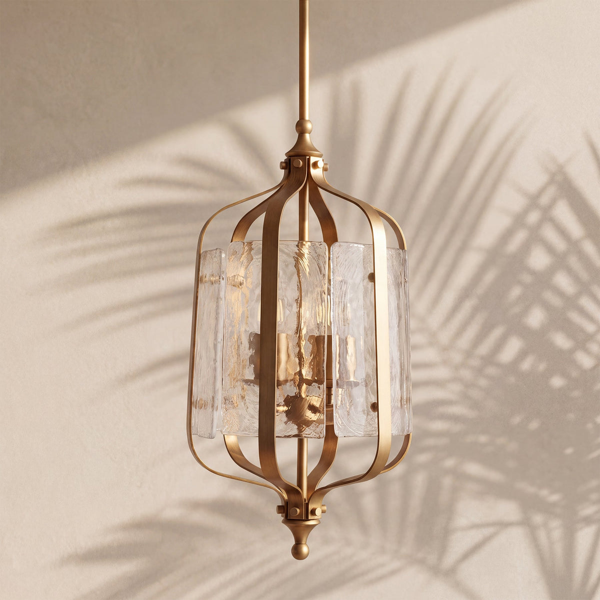 4-Light Pendant Light with Hand-Blown Textured Glass Shades, Adjustable Downrods