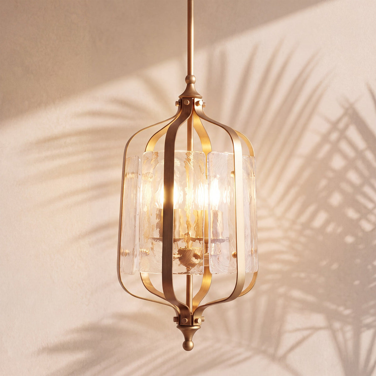 4-Light Pendant Light with Hand-Blown Textured Glass Shades, Adjustable Downrods