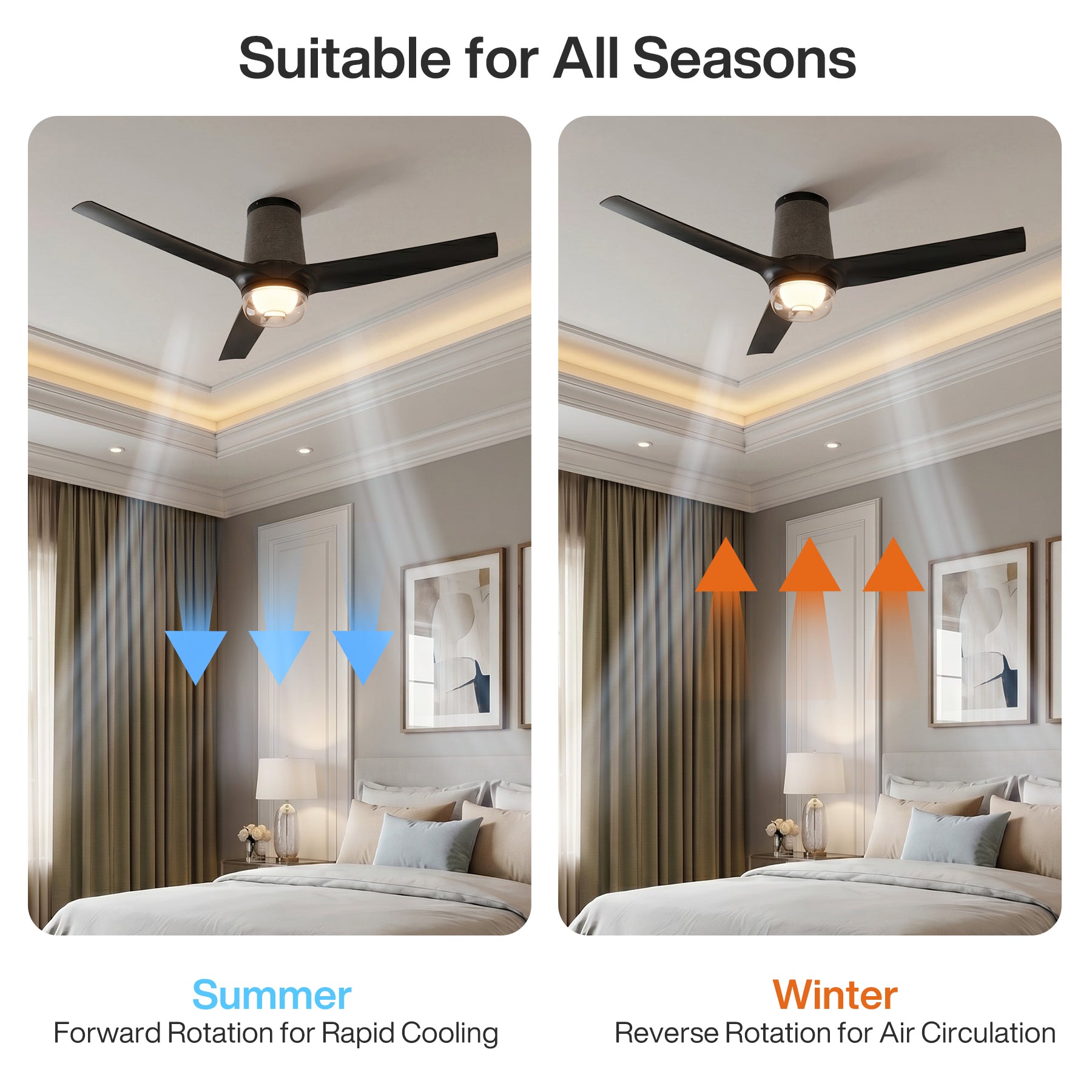 52" Ceiling Fan with RGB Light - 44 Dynamic Colors via App, Stepless Dimming 3CCT