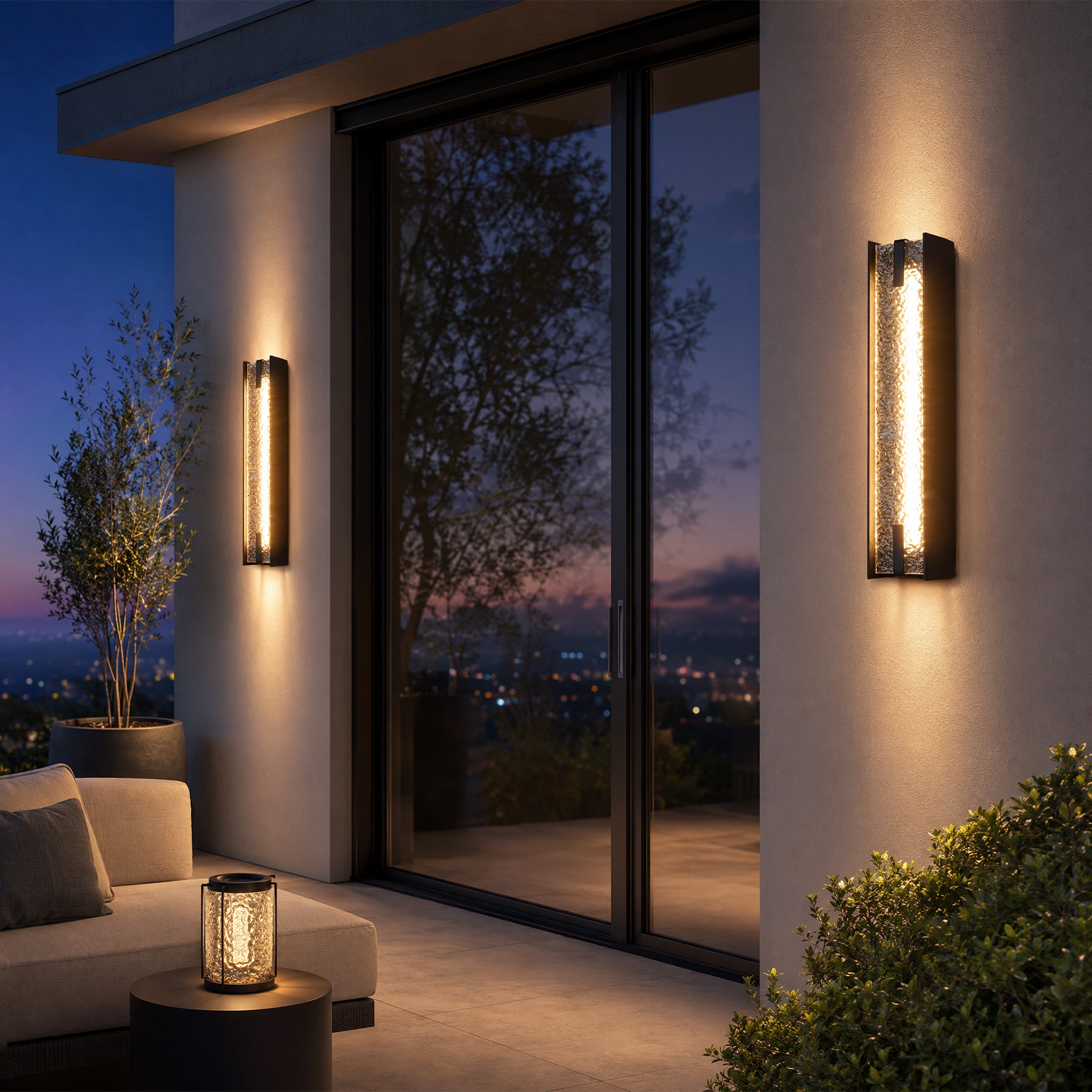 21.65" Outdoor LED Wall Sconce, Waterproof Wall Light Fixture with Water Ripple Acrylic